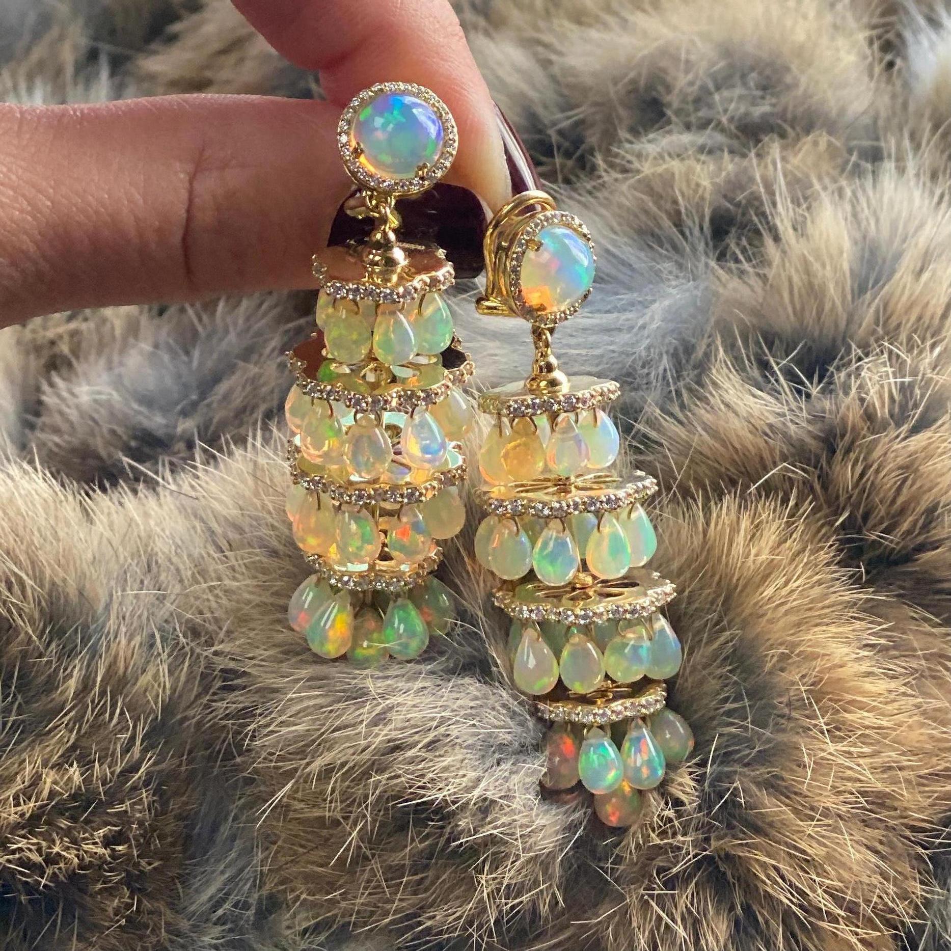 Goshwara Opal Chandelier And Diamond Earrings For Sale 1