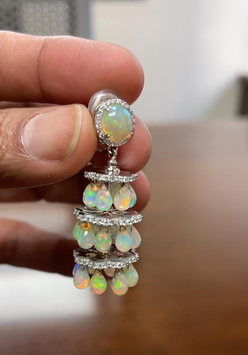 Contemporary Goshwara Opal Chandelier with Diamonds Earrings For Sale