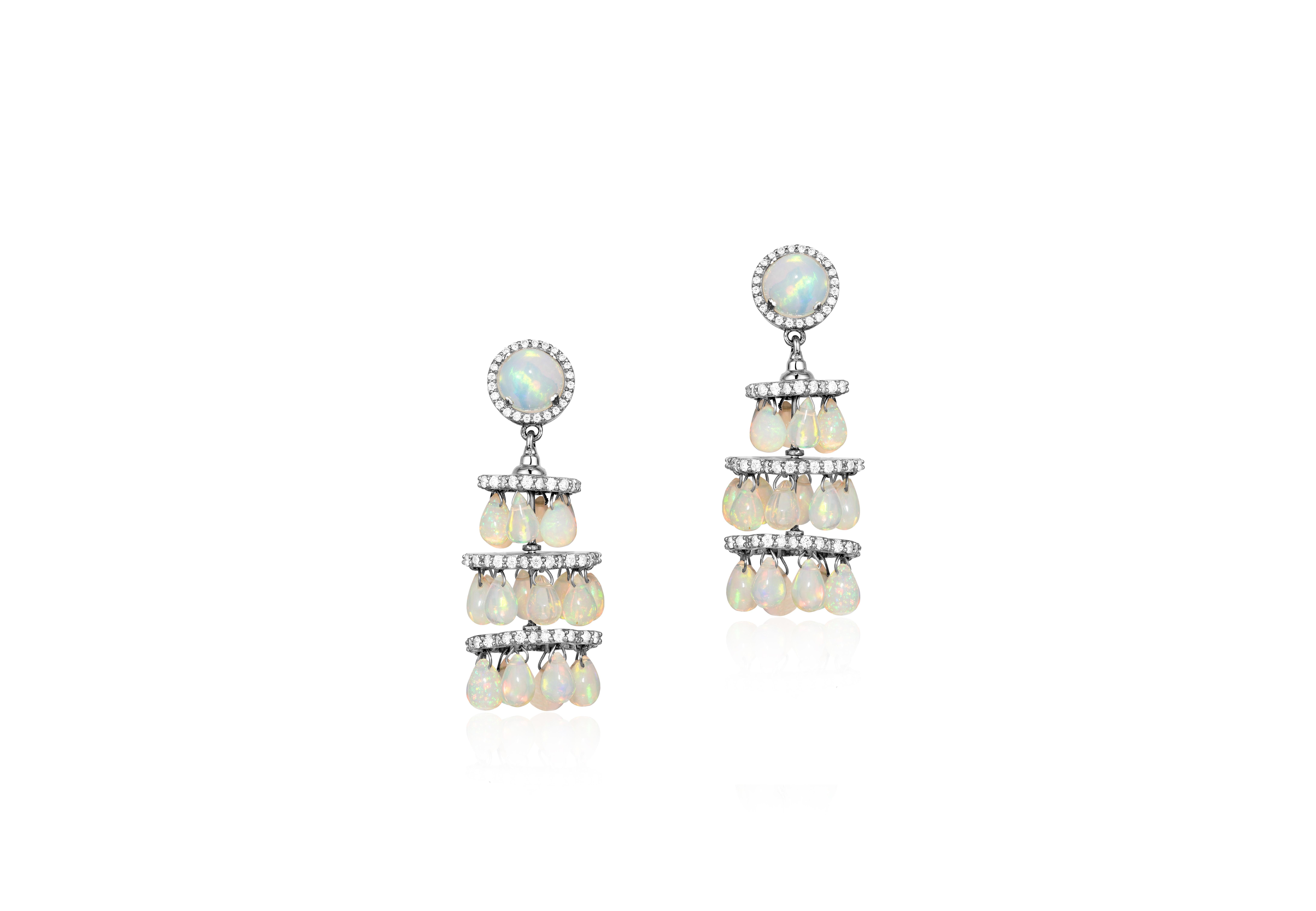 Bead Goshwara Opal Chandelier with Diamonds Earrings For Sale