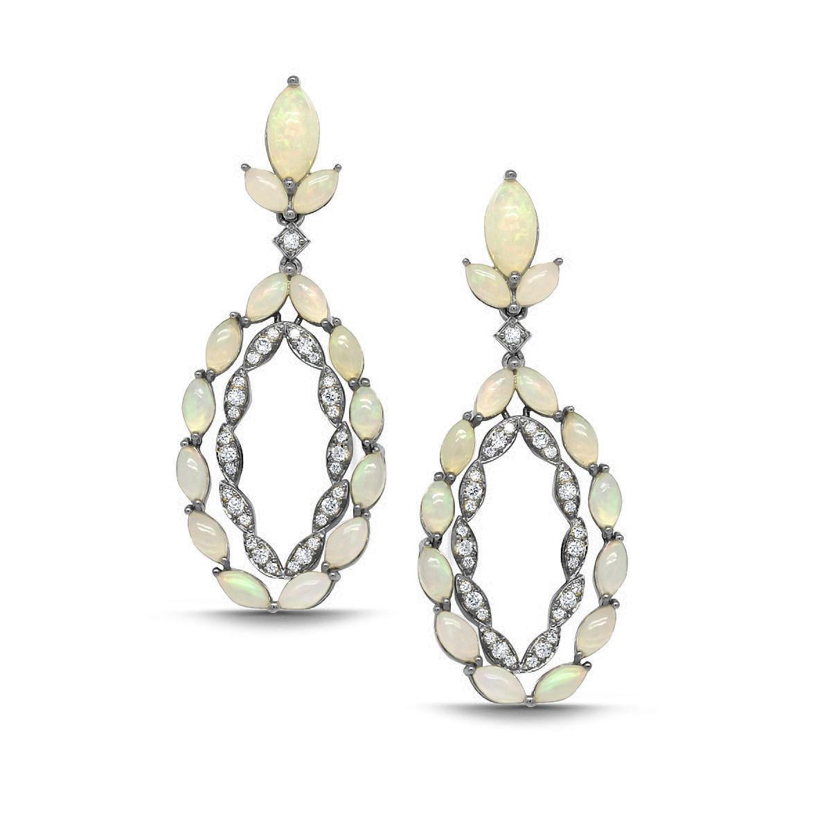 ‘Limited-Edition’ Opal Double Loop Marquise Diamond Earring in 18K White Gold. 

* Gemstone: 100% Earth Mined 
* Approx. gemstone Weight: 7.00 Carats 

* 100% Natural Earth-Mined Diamonds
* Carat: Approx: 0.80 Carats (Diamonds)
* Color: G/H
*