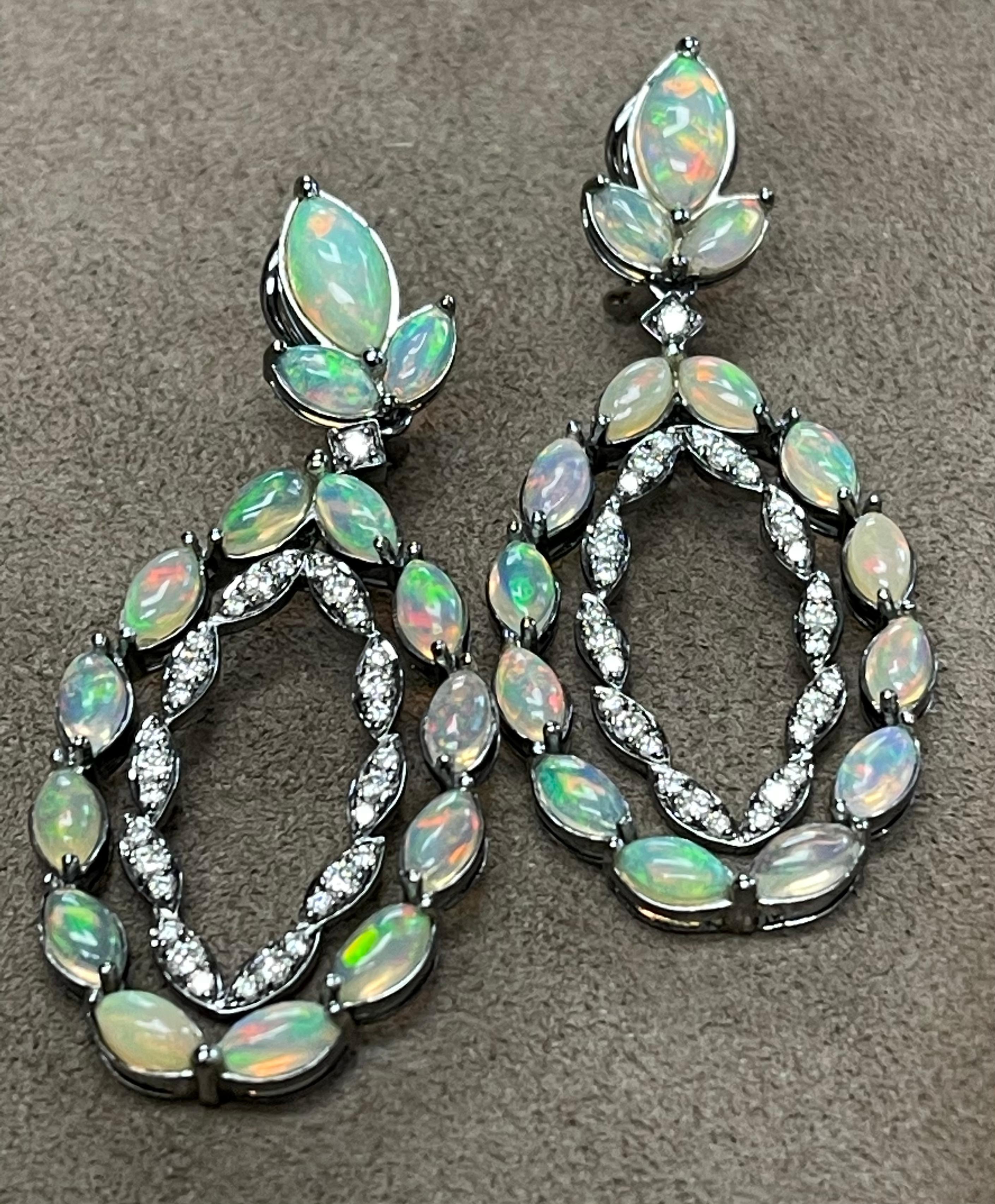 Women's Goshwara Opal Double Loop Marquise Diamond Earring For Sale