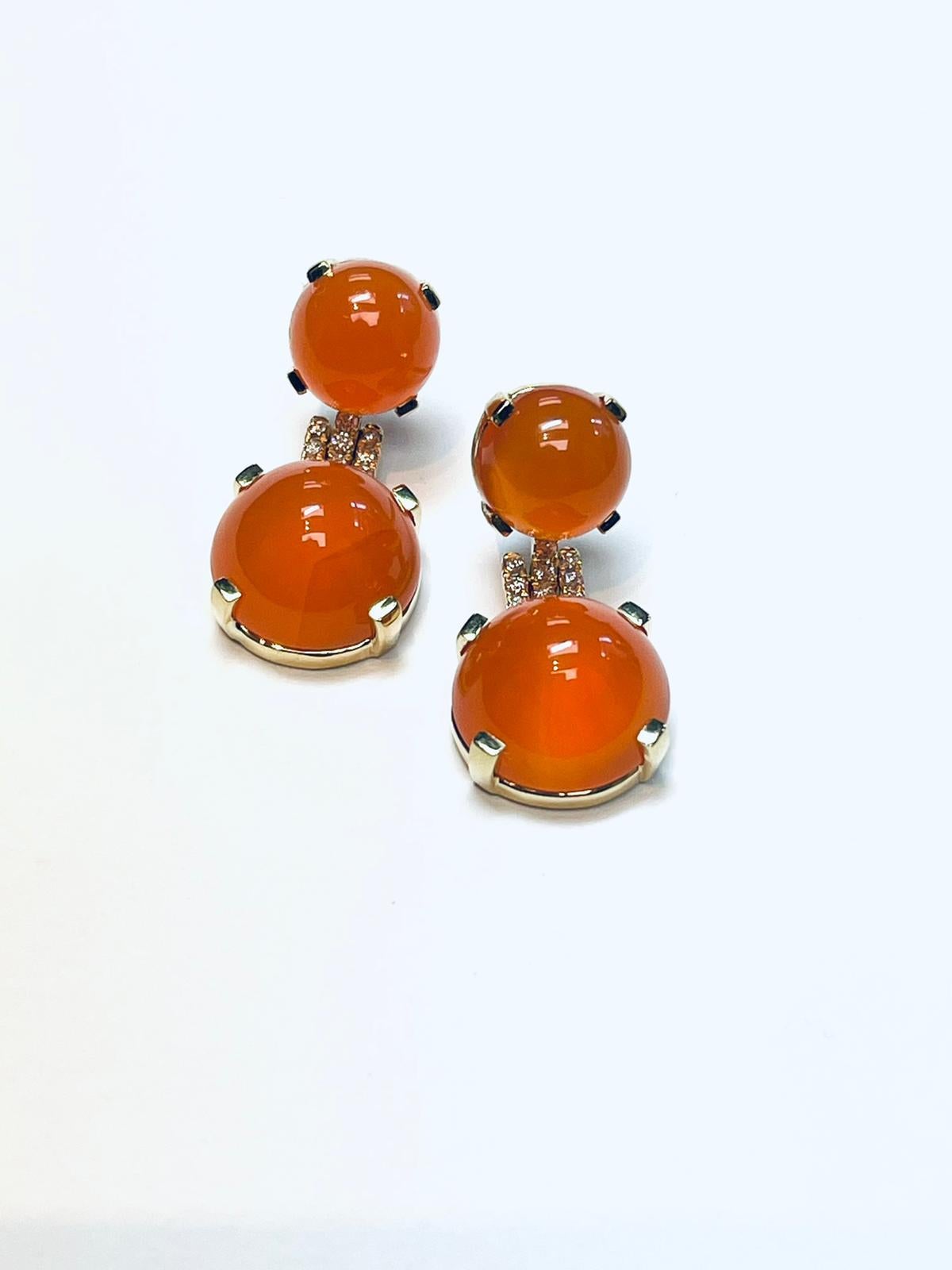 Contemporary Goshwara Orange Chalcedony Cabochon Earrings For Sale