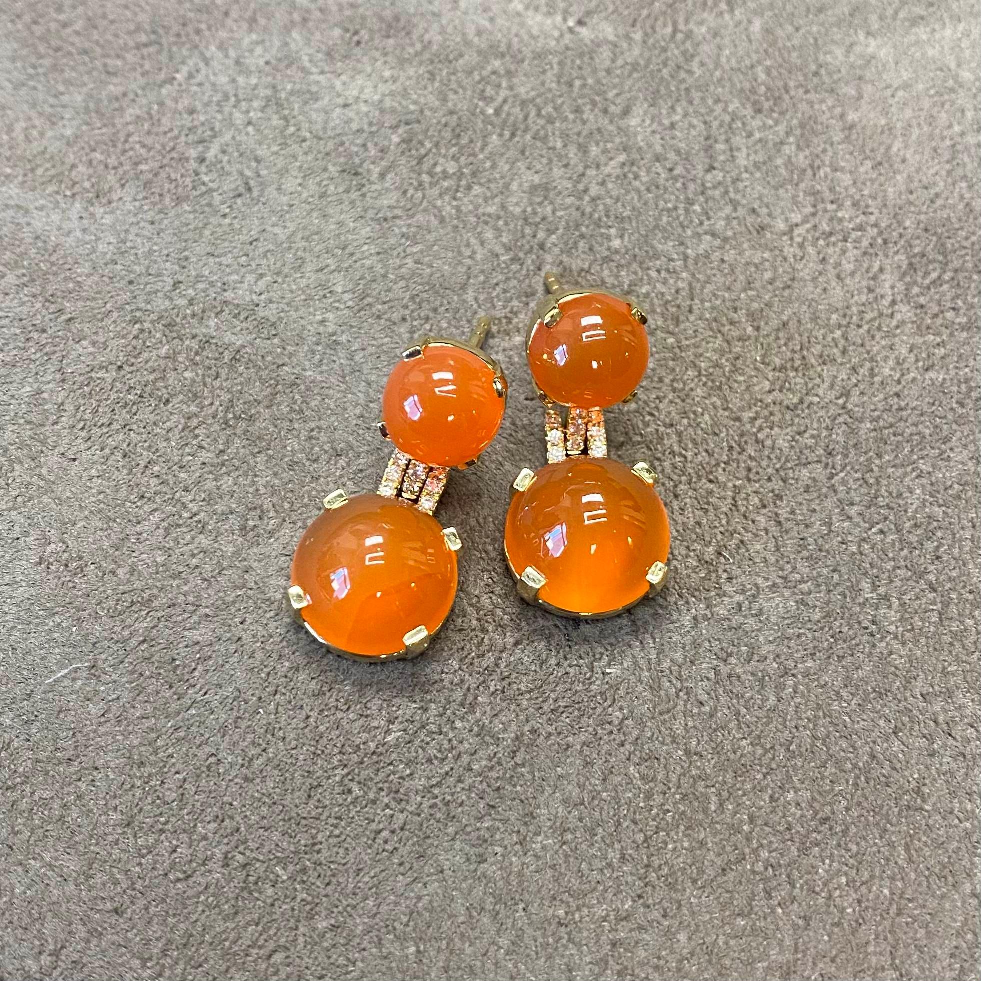 Goshwara Orange Chalcedony Cabochon Earrings For Sale 1