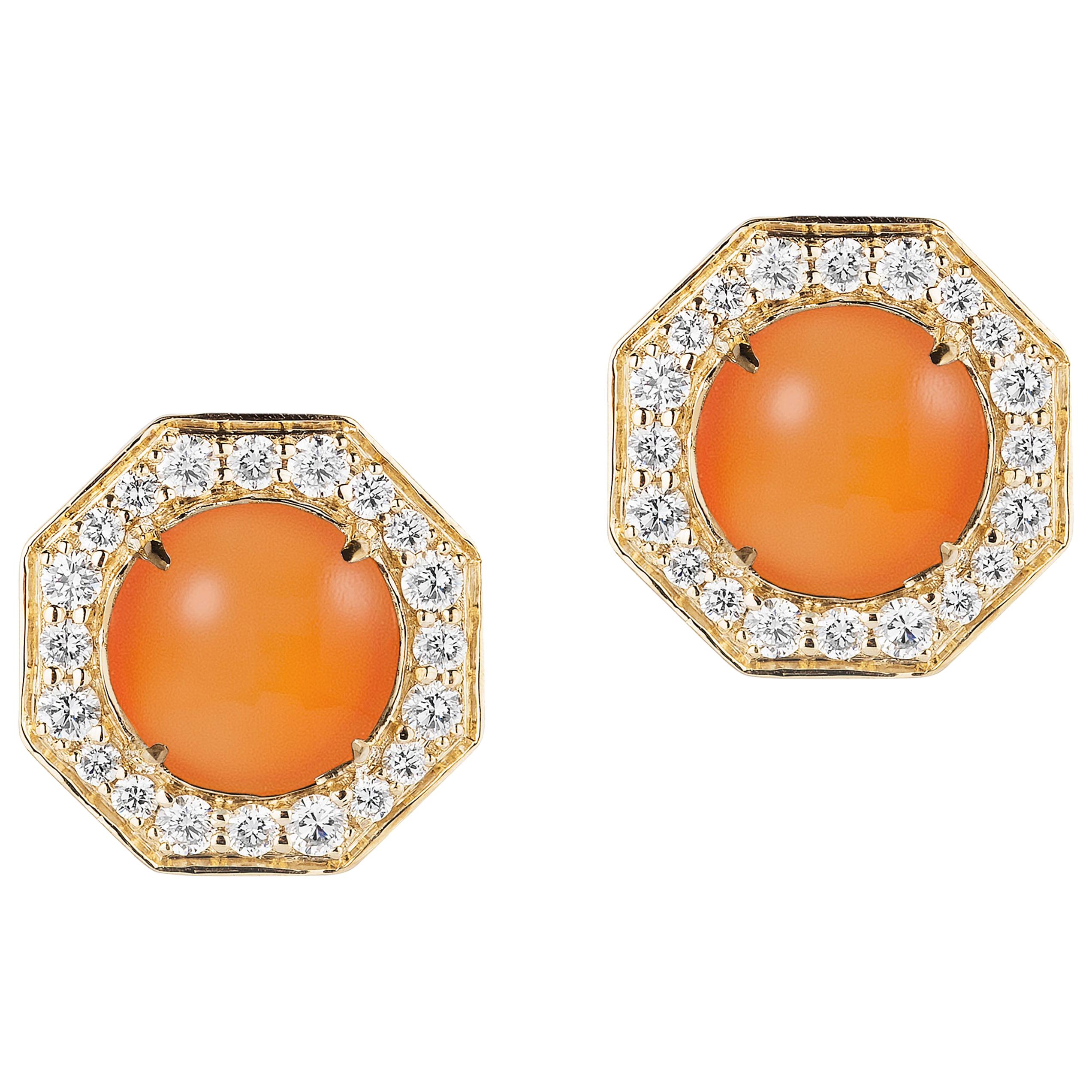 Goshwara Orange Chalcedony with Diamonds Stud Earrings