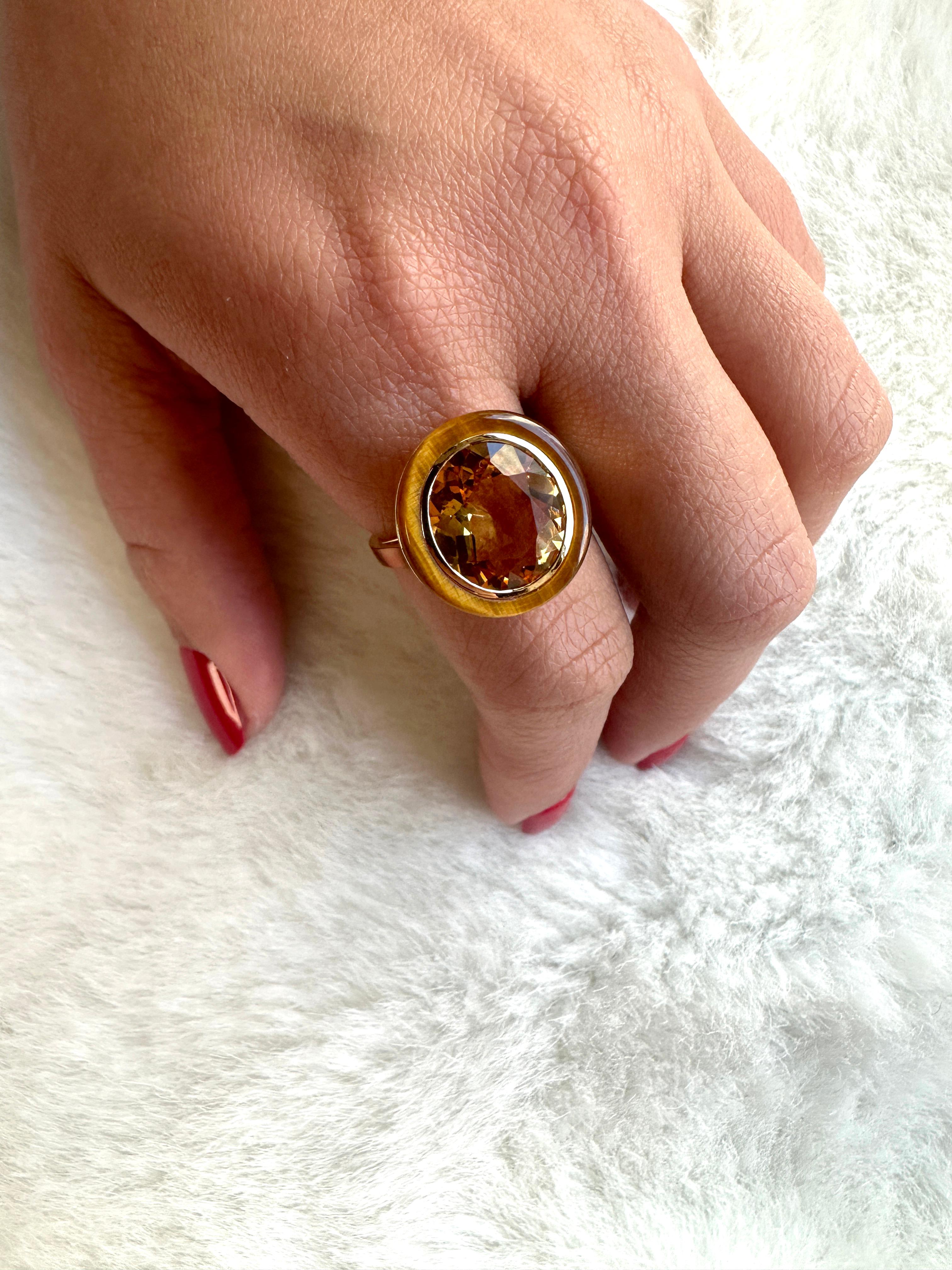Contemporary Goshwara Orange Citrine & Tiger's Eye Oval Cocktail Ring
