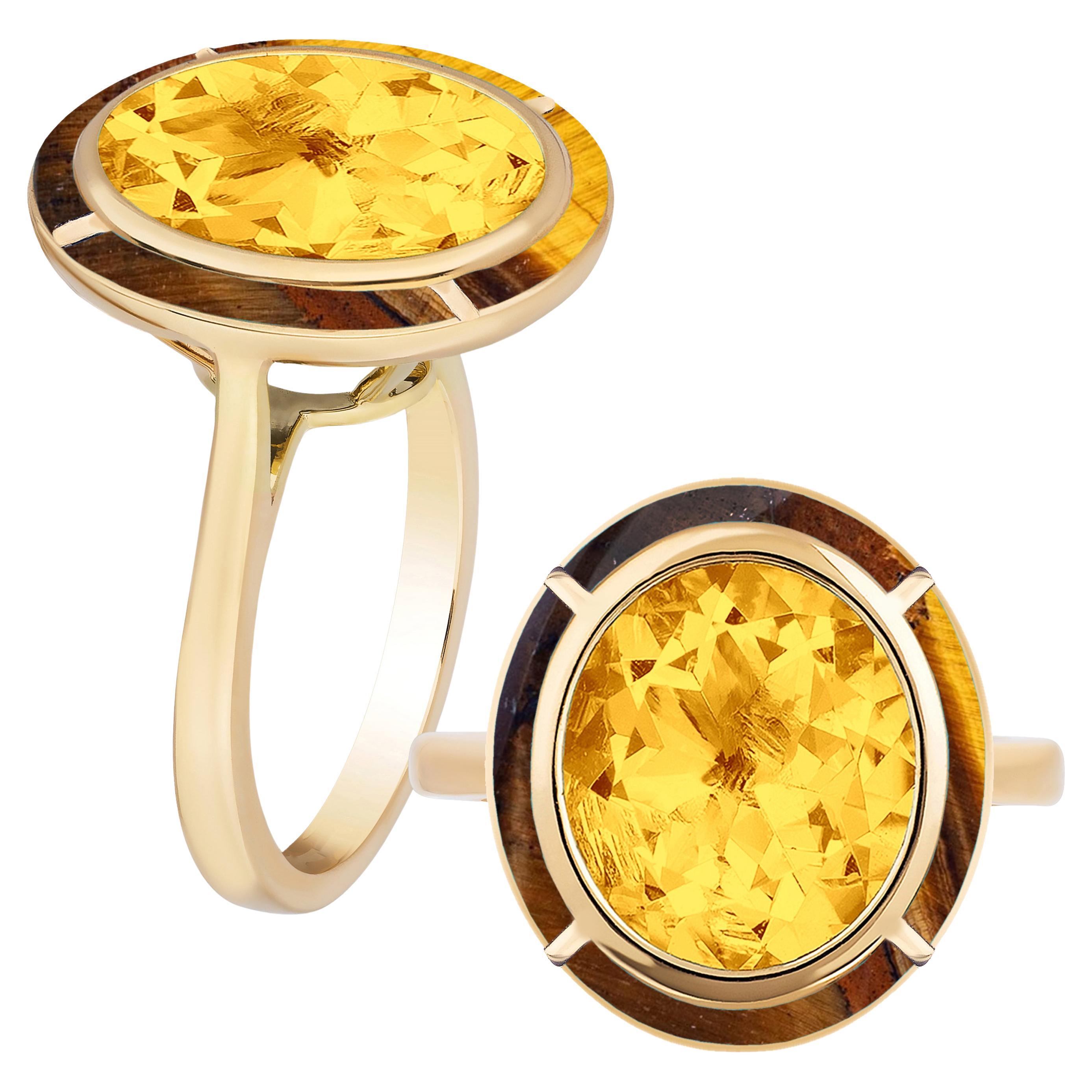 Bague cocktail ovale Goshwara, citrine orange et œil de tigre en vente