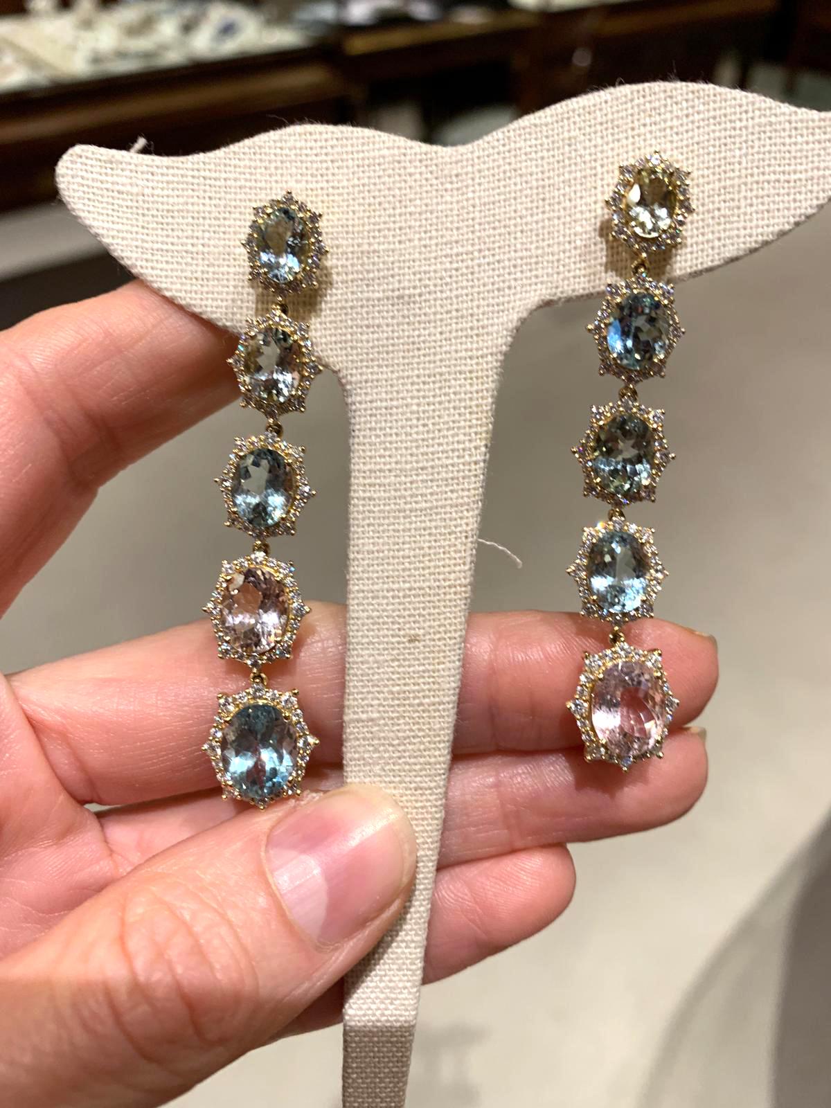Contemporary Goshwara  Oval Beryl And Diamond Earrings