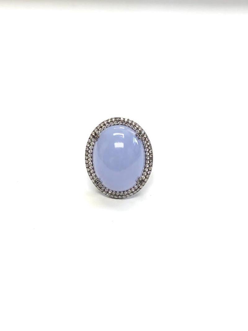 Goshwara Oval Blue Chalcedony Cabochon Ring For Sale 5