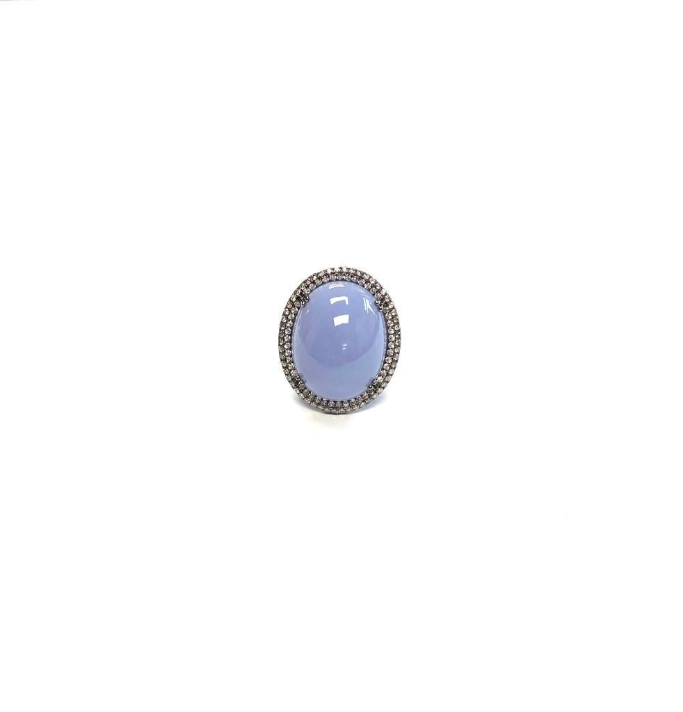 Goshwara Oval Blue Chalcedony Cabochon Ring For Sale 1