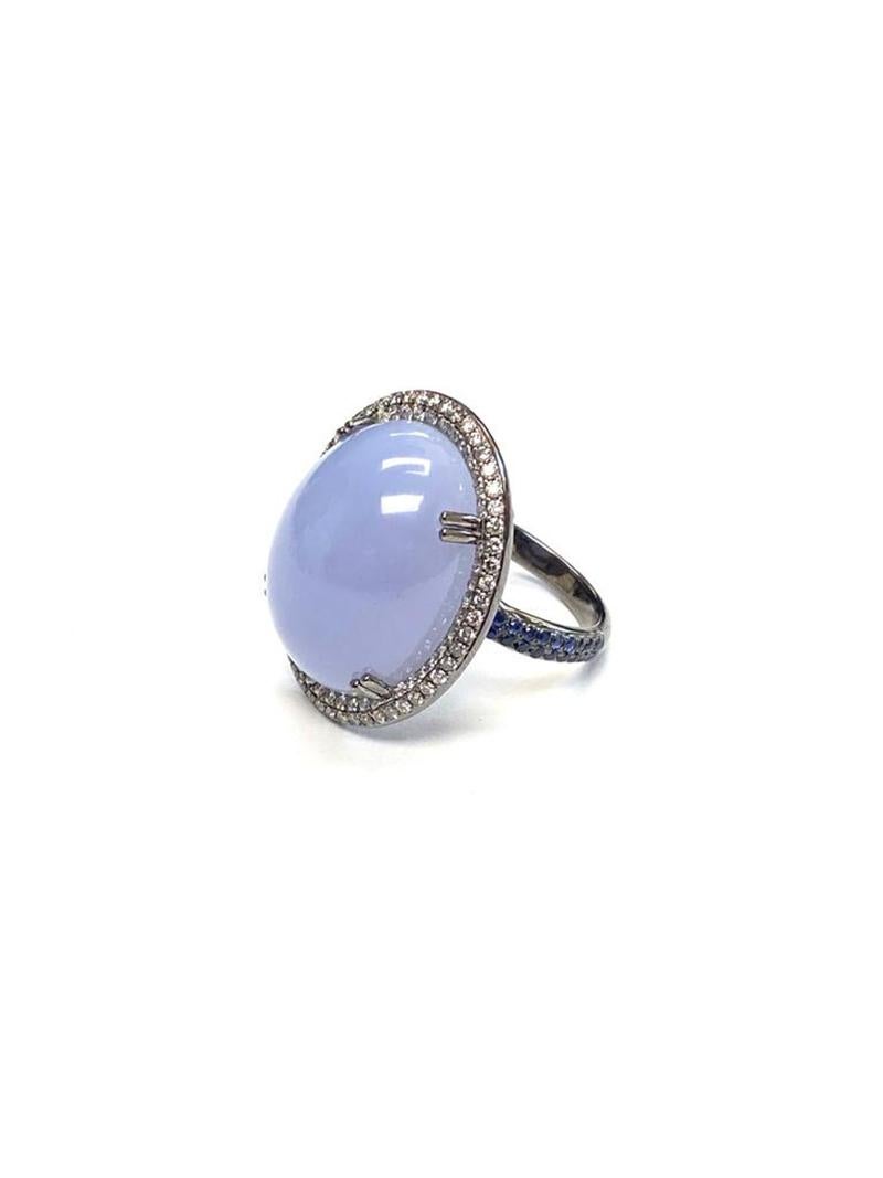 Goshwara Oval Blue Chalcedony Cabochon Ring For Sale 3