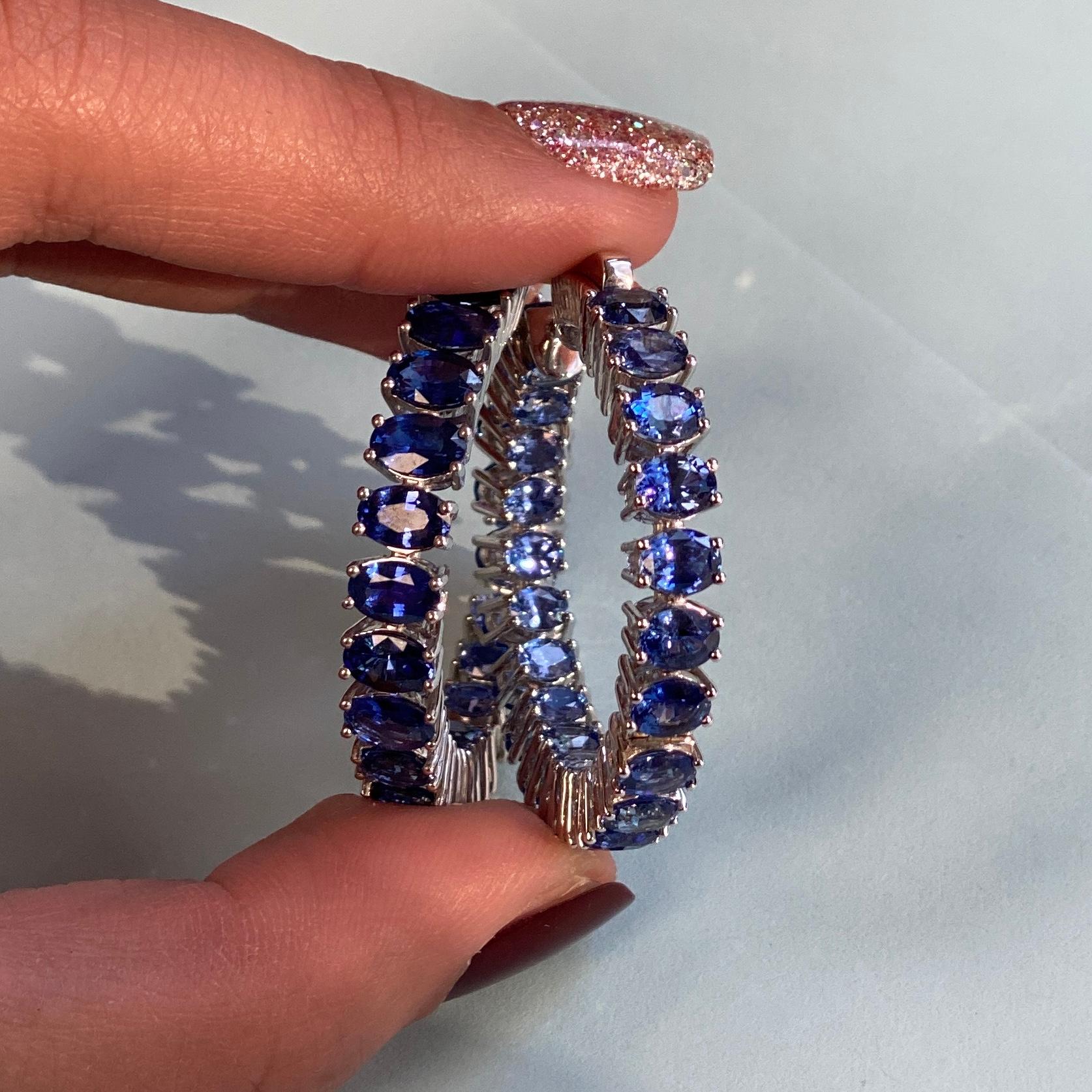  Faceted Oval Blue Sapphire Hoops in 18k White Gold and Rhodium, from 'G-One' Collection

Gemstone Weight: 27.33 Carats


