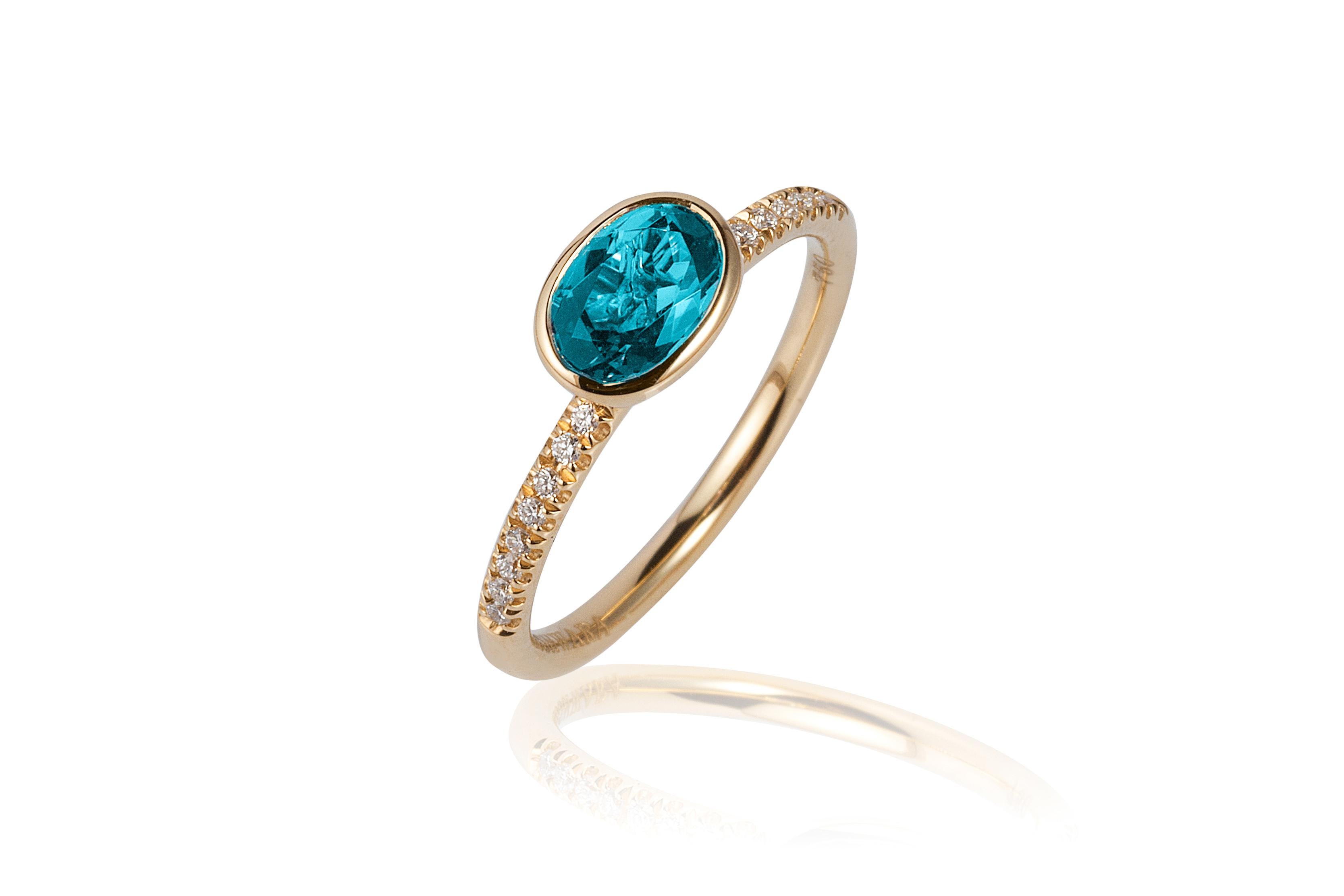 Oval Cut Goshwara Oval Blue Topaz Stackable and Diamond Ring For Sale