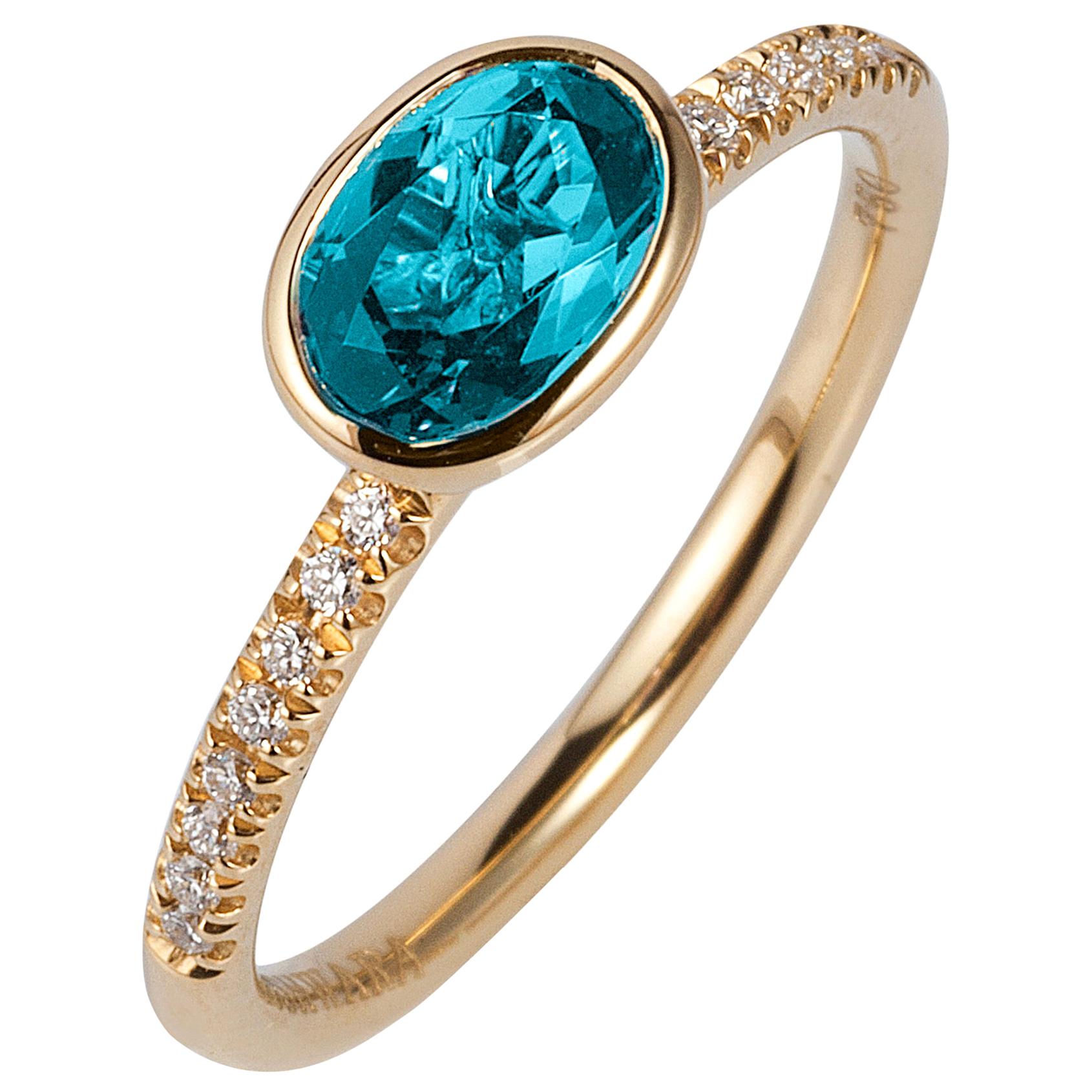 Goshwara Oval Blue Topaz Stackable and Diamond Ring For Sale