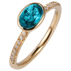 Goshwara Oval Blue Topaz Stackable and Diamond Ring