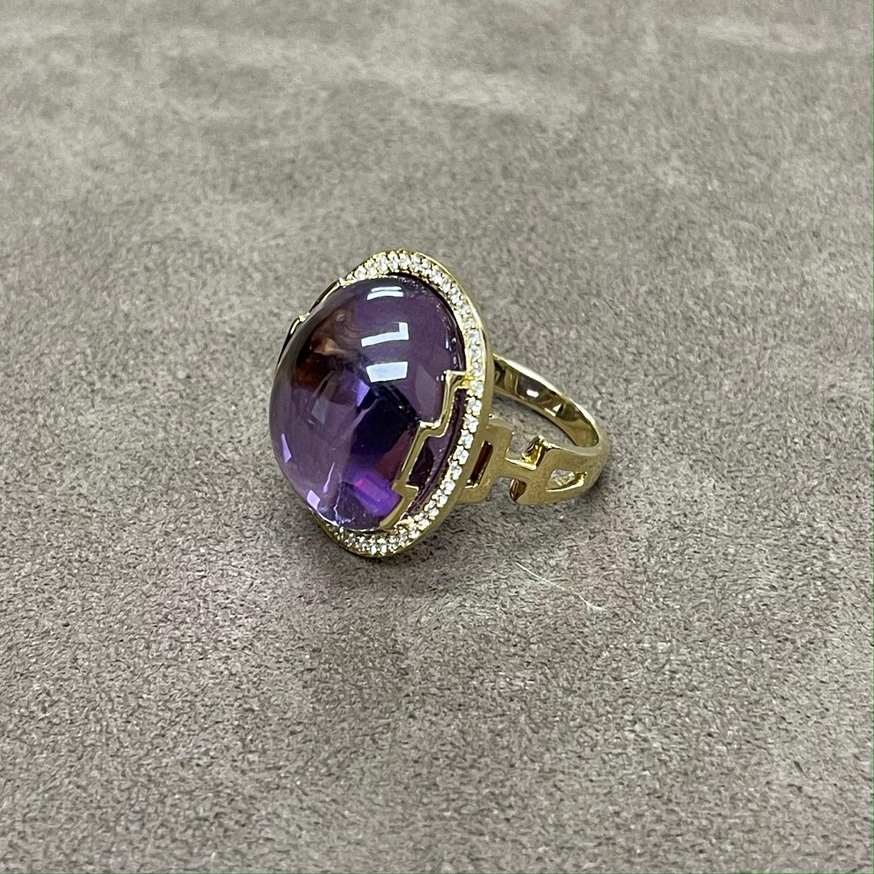 Contemporary Goshwara Oval Cabochon Amethyst and Diamond Ring For Sale