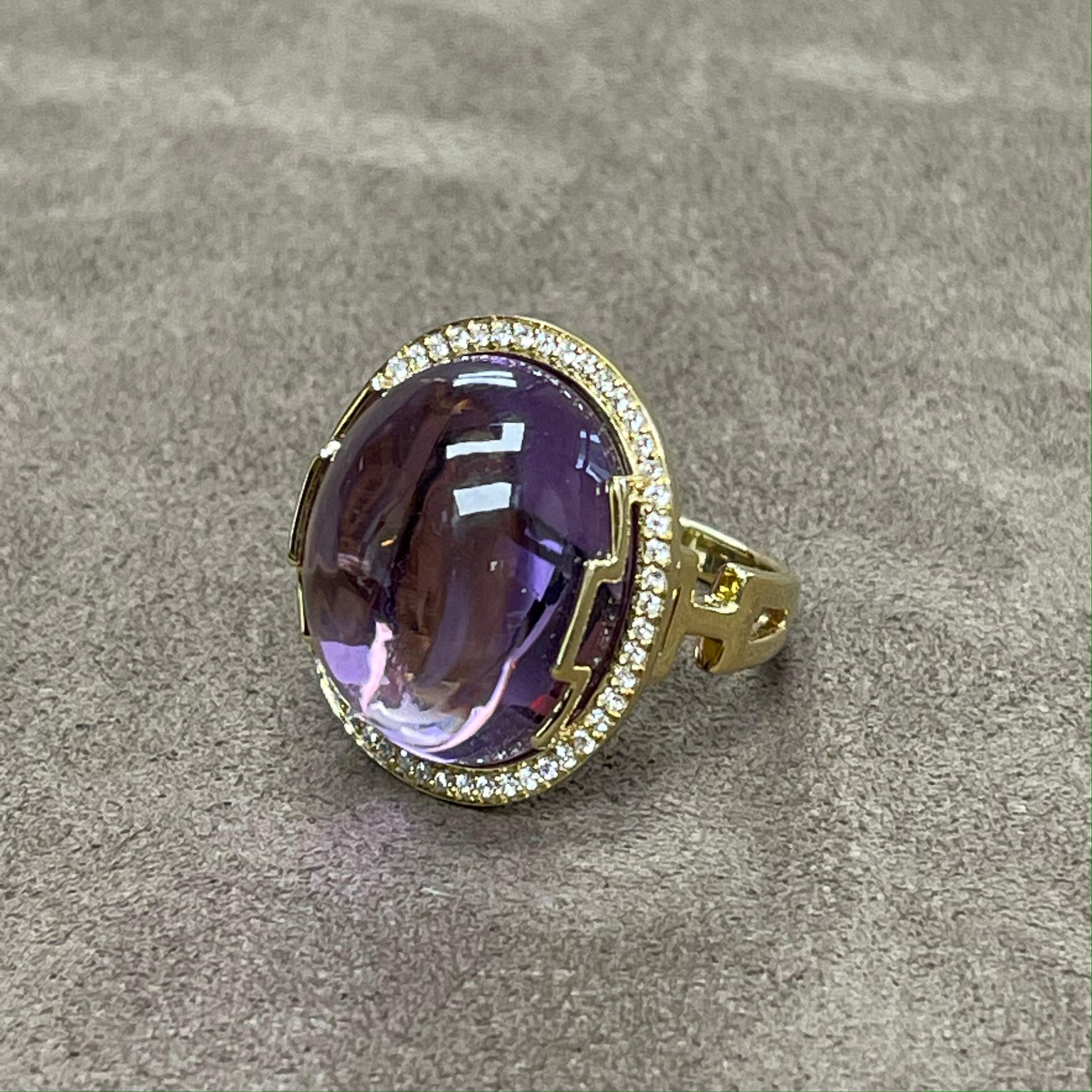 Goshwara Oval Cabochon Amethyst and Diamond Ring In New Condition For Sale In New York, NY