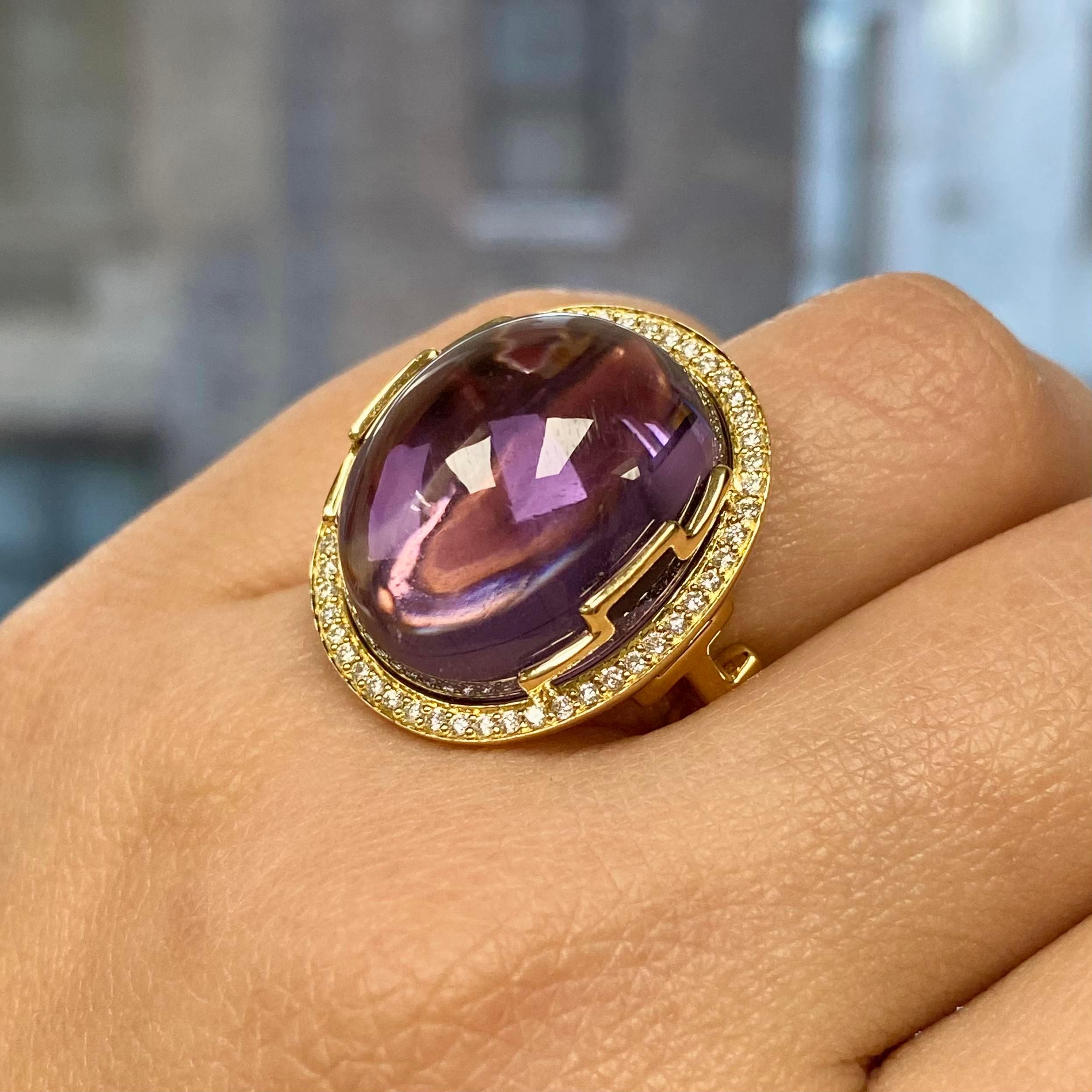 Women's Goshwara Oval Cabochon Amethyst and Diamond Ring For Sale