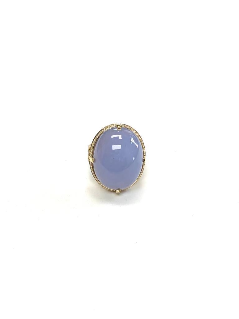 Contemporary Goshwara Oval Cabochon Blue Chalcedony And Diamond Ring For Sale