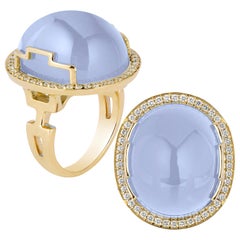Goshwara Oval Cabochon Blue Chalcedony and Diamond Ring