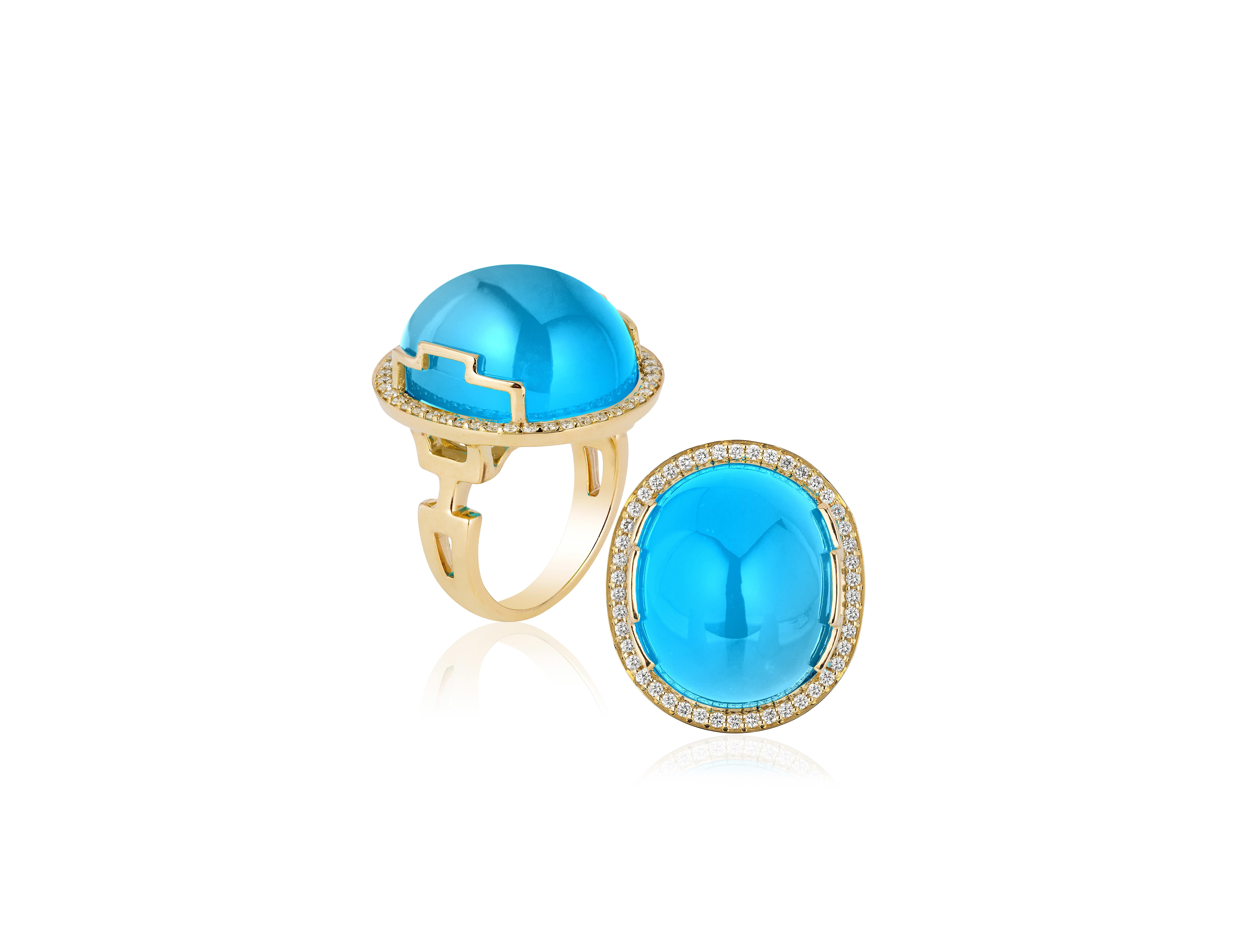 Blue Topaz Oval Cabochon Ring in 18K Yellow Gold, from 'Rock N Roll' Collection. Extensive collection of big and bold pieces. Like the music, this Rock ‘n Roll collection is electric in color and very stimulating to the eye. These exciting colors