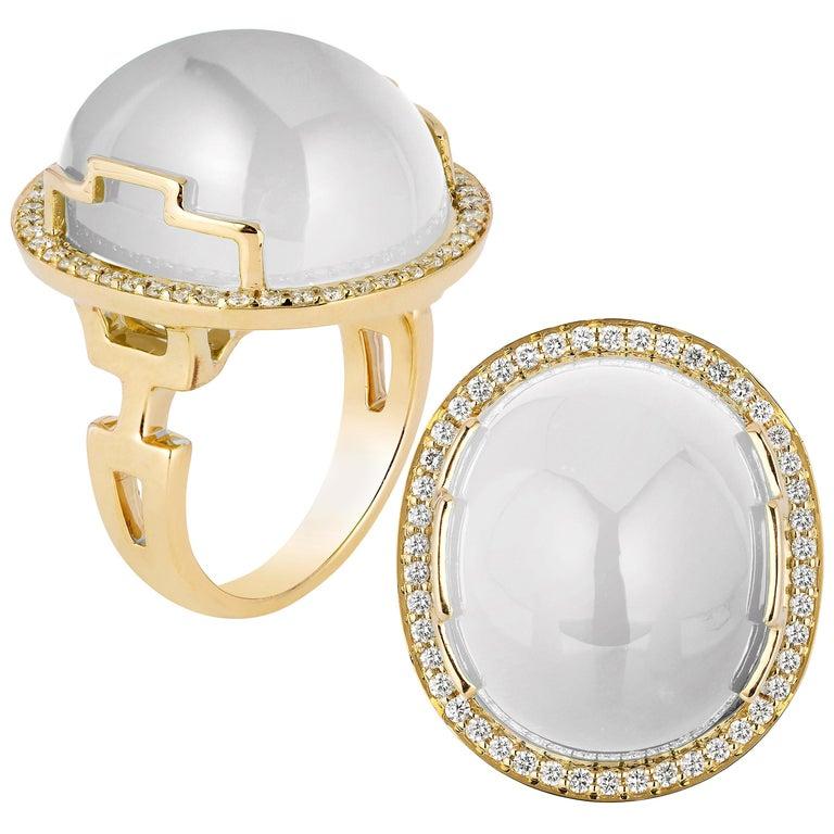 Oval Cut Goshwara Oval Cabochon Moon Quartz And Diamond Ring For Sale