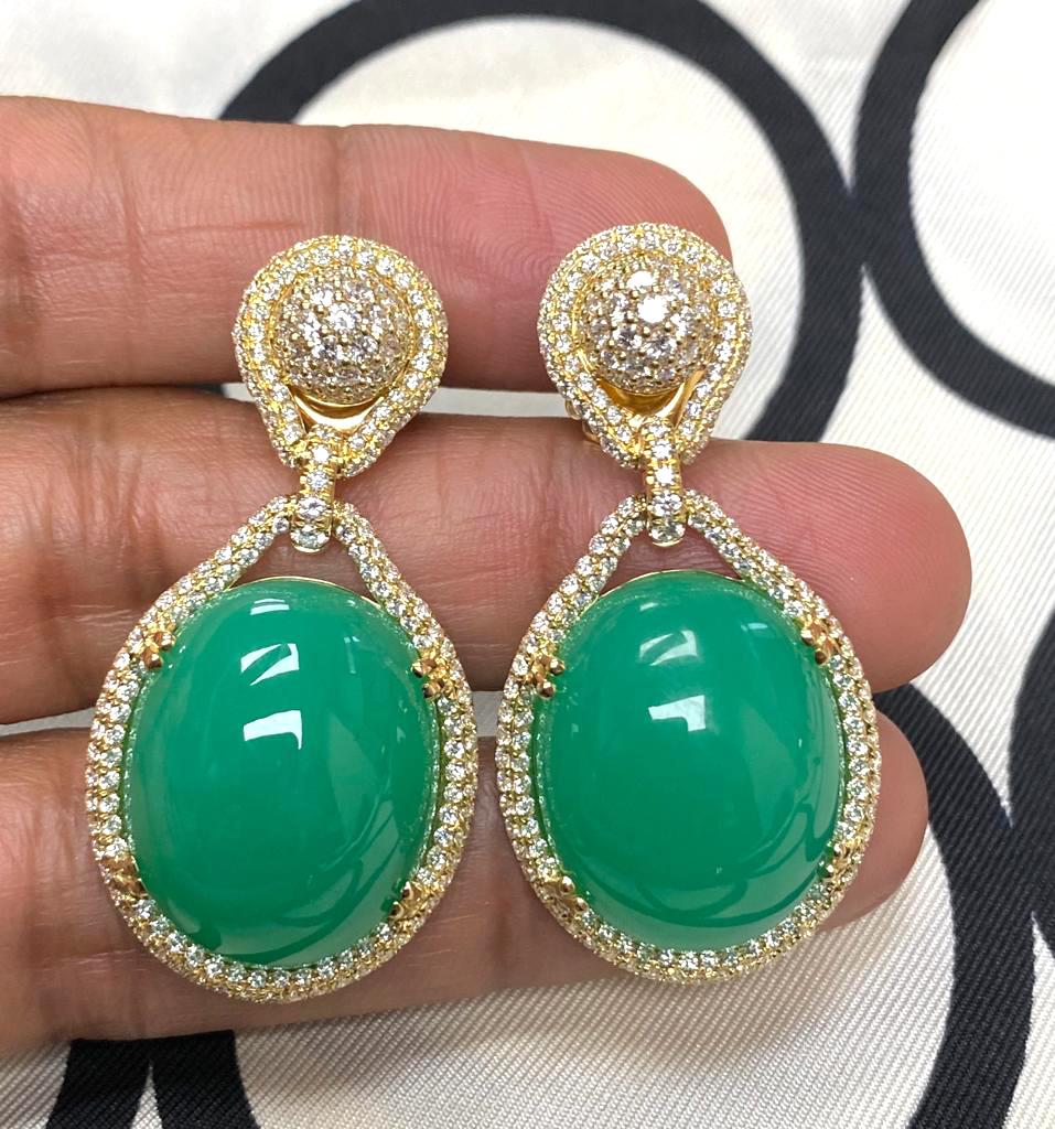 Goshwara Oval Chrysoprase With Diamond Pendant & Earring 6