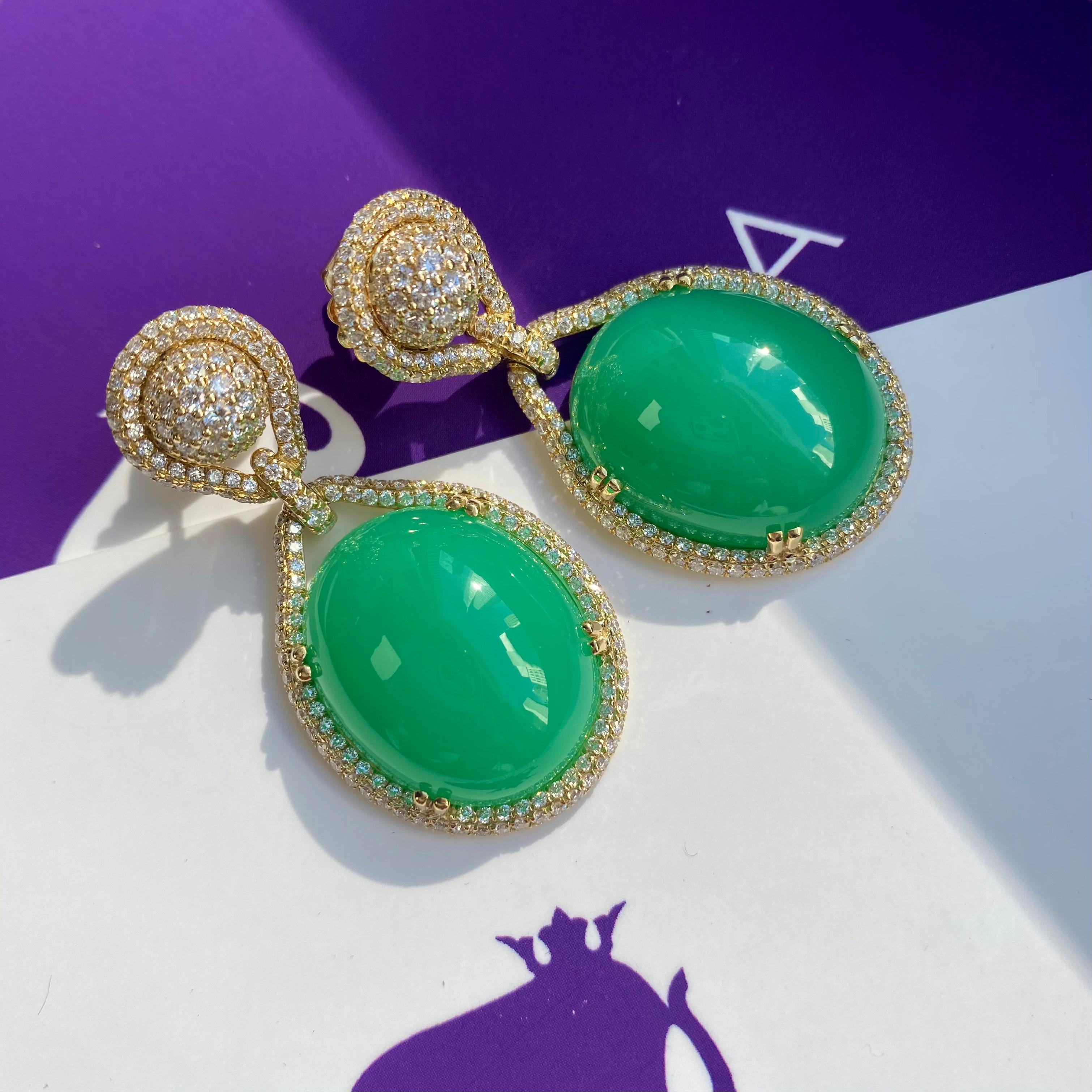 Goshwara Oval Chrysoprase With Diamond Pendant & Earring 8