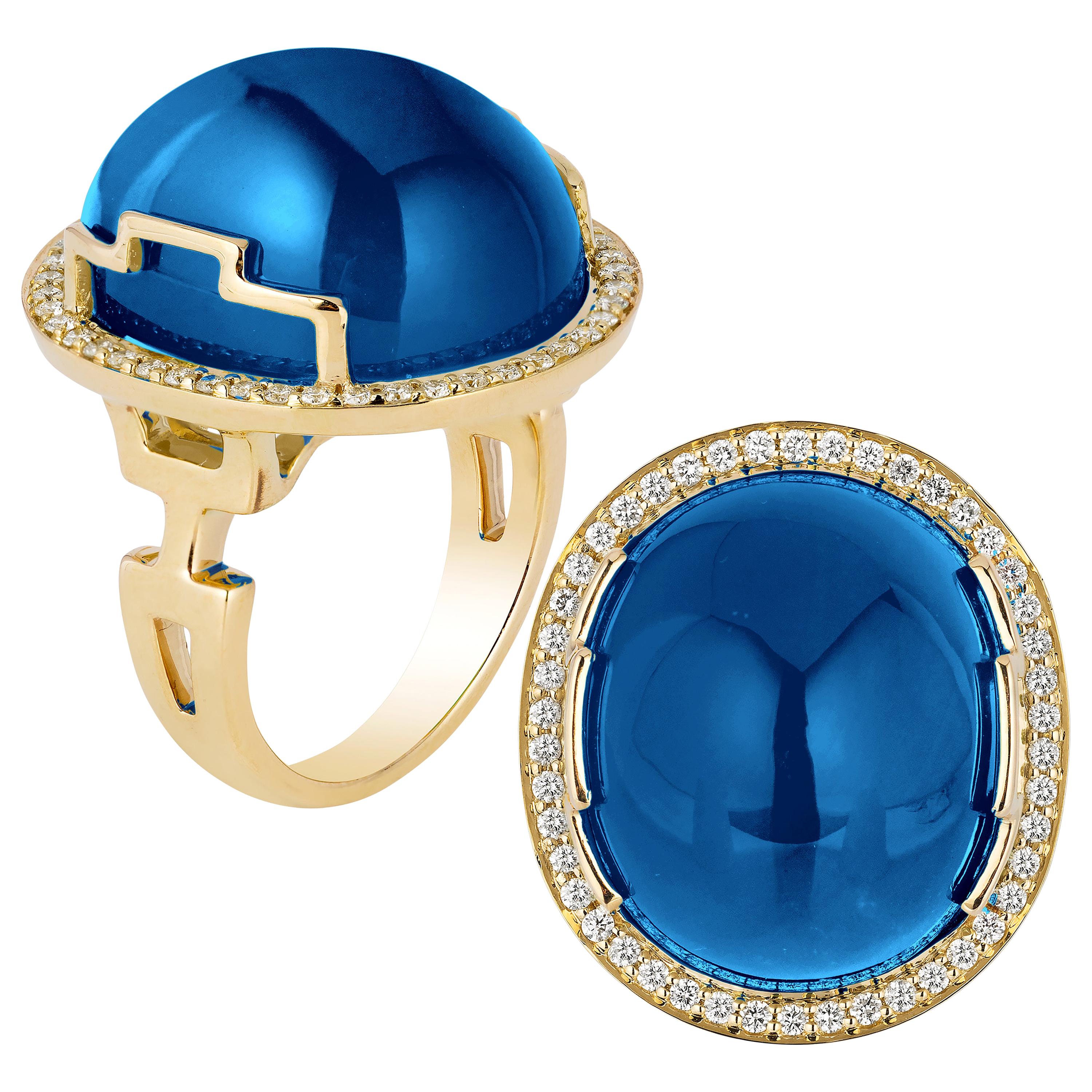Ovaler Londoner Blauer Topas und Diamantring von Goshwara