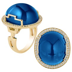 Goshwara Oval London Blue Topaz and Diamond Ring