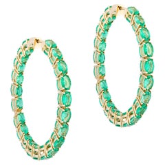 Goshwara Oval Long Emerald Hoop Earrings