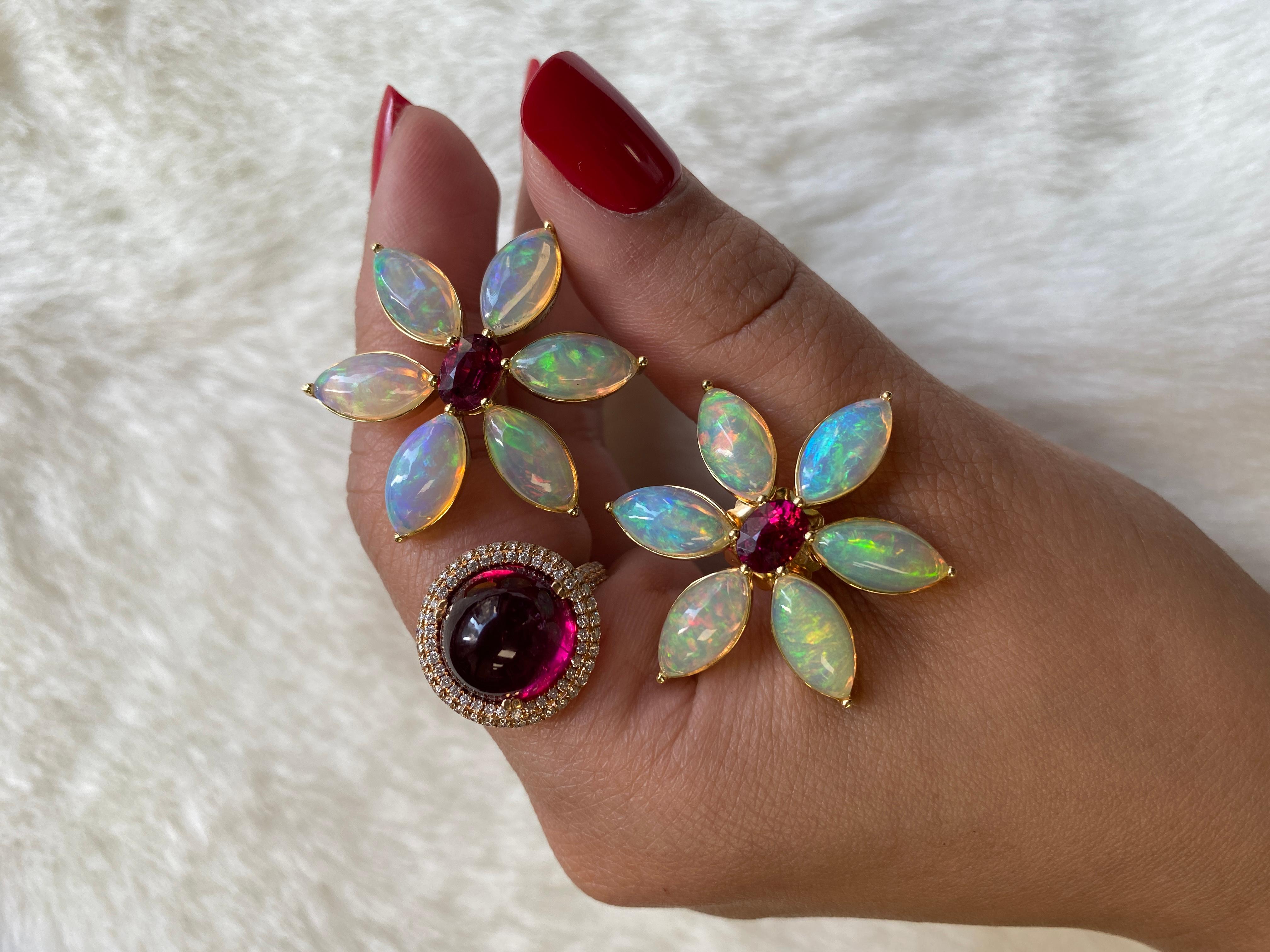 Goshwara Oval Rubelite and Opal Marquise Earrings For Sale 4