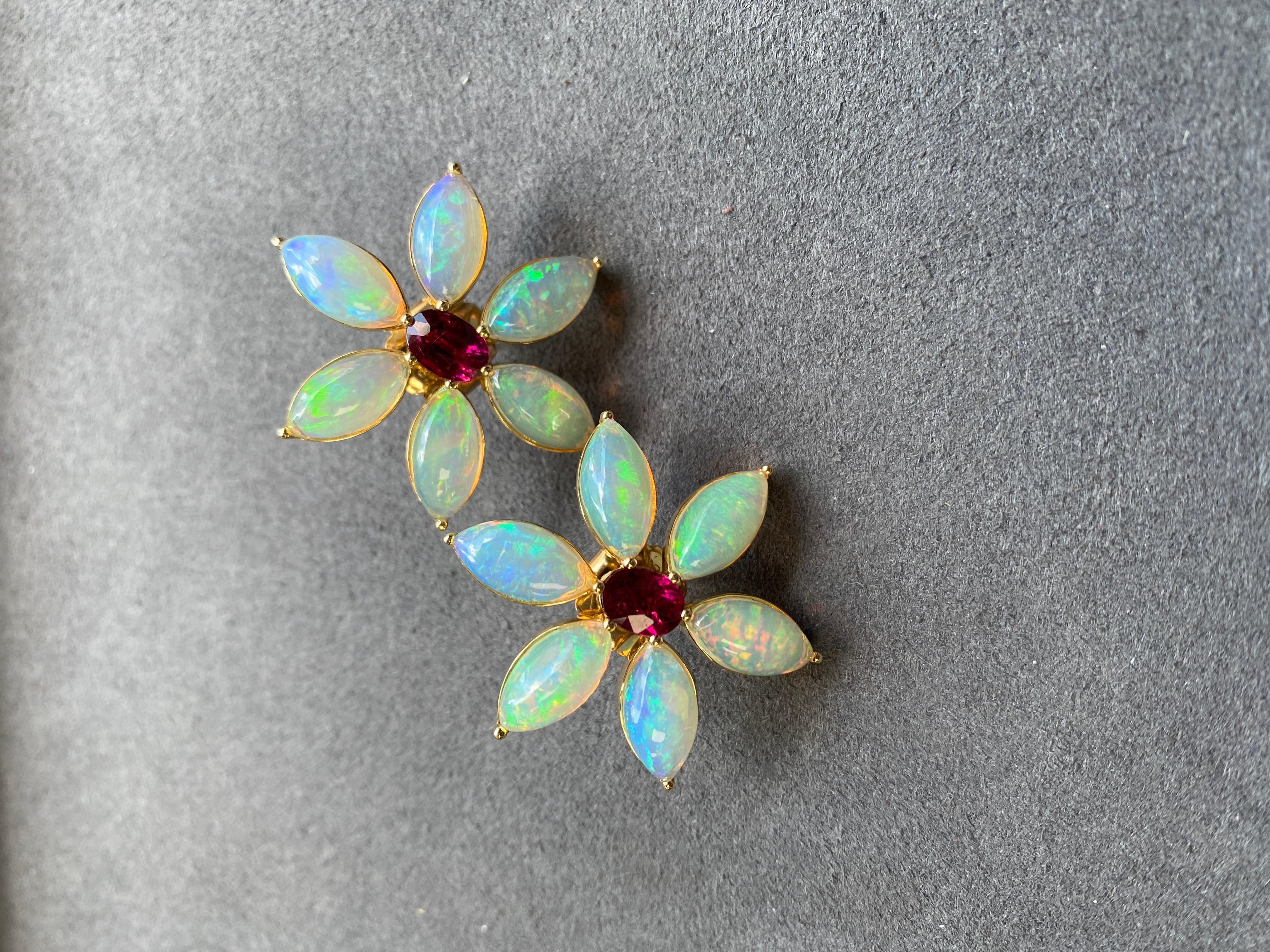 Goshwara Oval Rubelite and Opal Marquise Earrings For Sale 3
