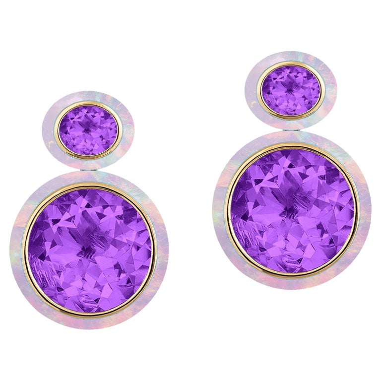 Goshwara Oval Shape Amethyst and Pink Opal Earrings For Sale at 1stDibs