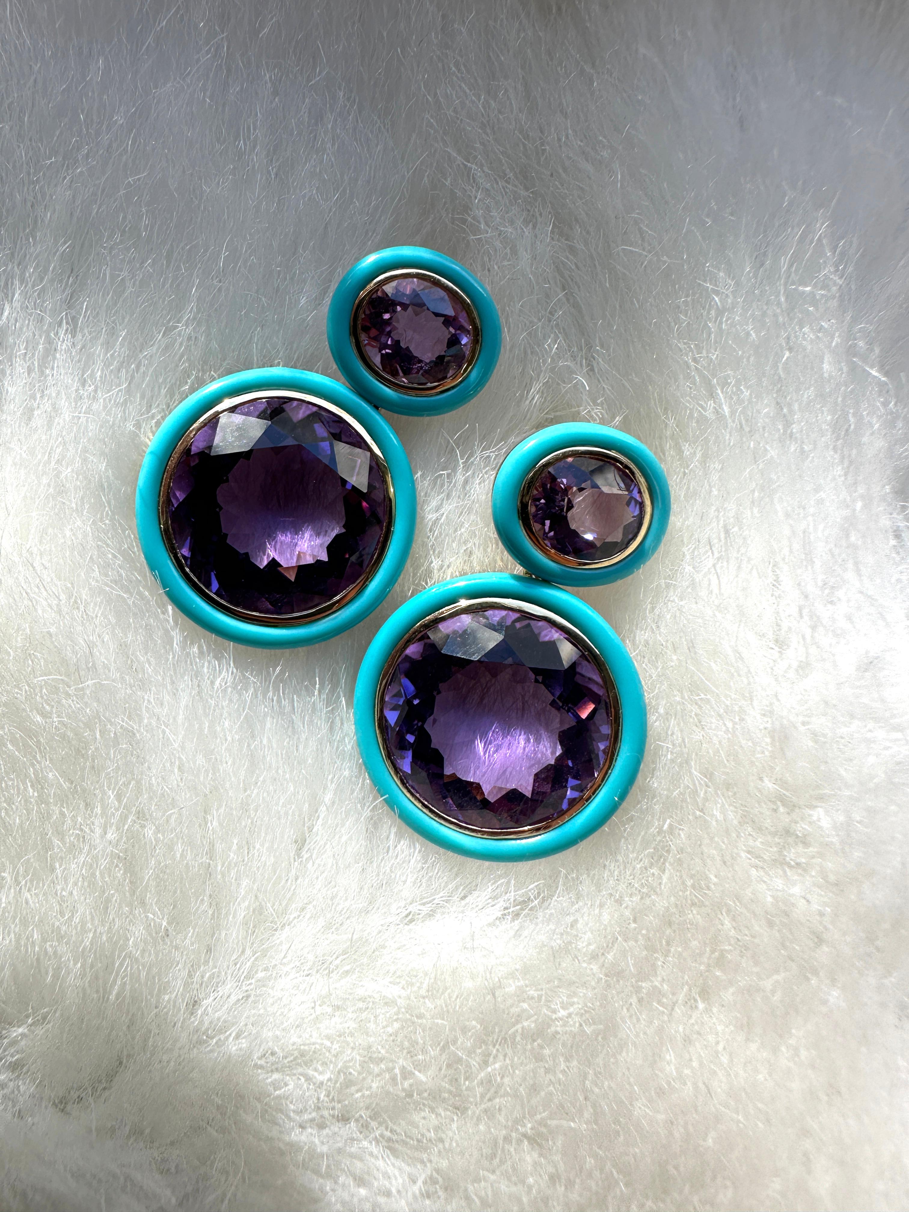 Contemporary Goshwara Oval Shape Amethyst and Turquoise Earrings