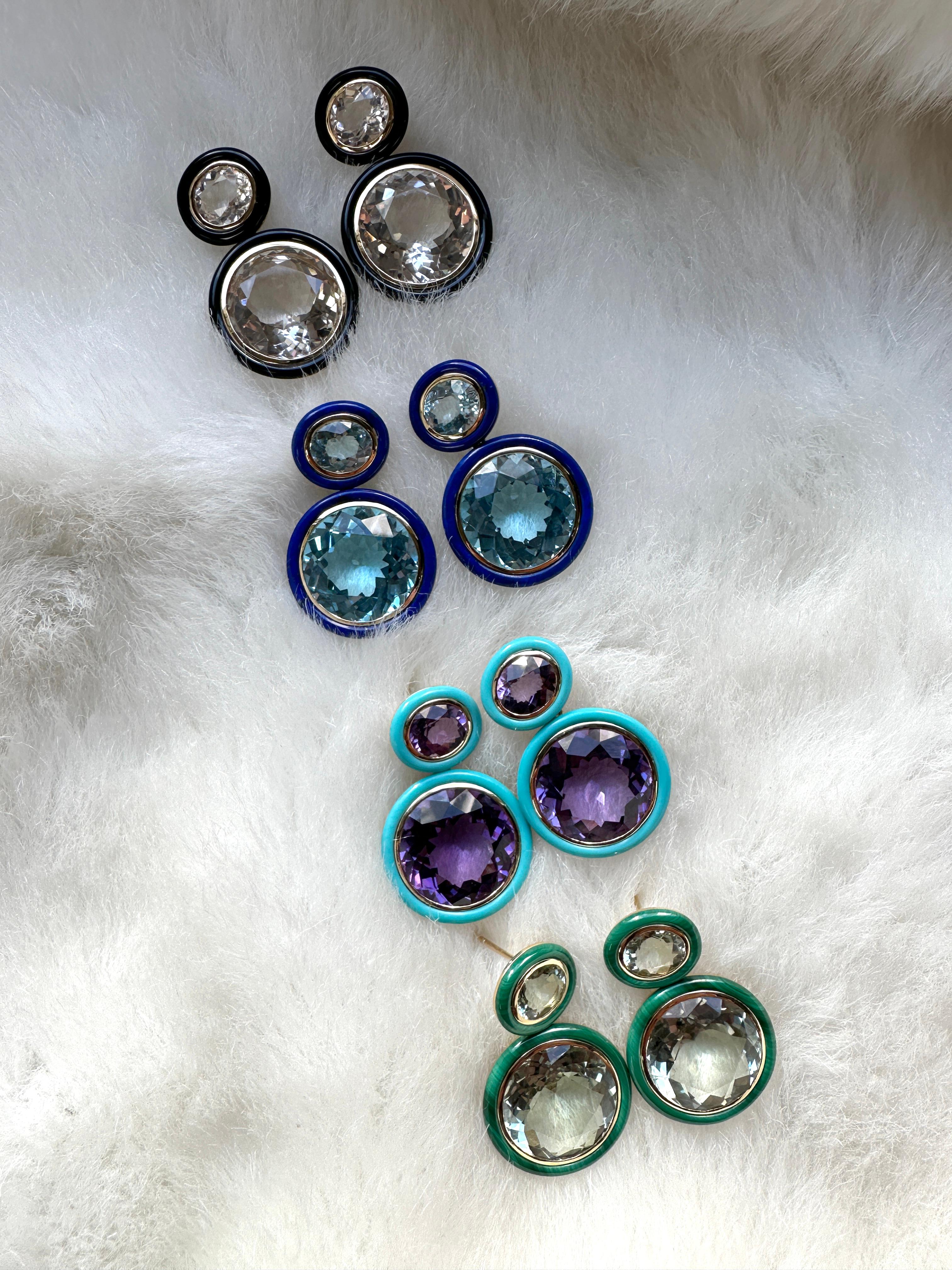 Oval Cut Goshwara Oval Shape Amethyst and Turquoise Earrings