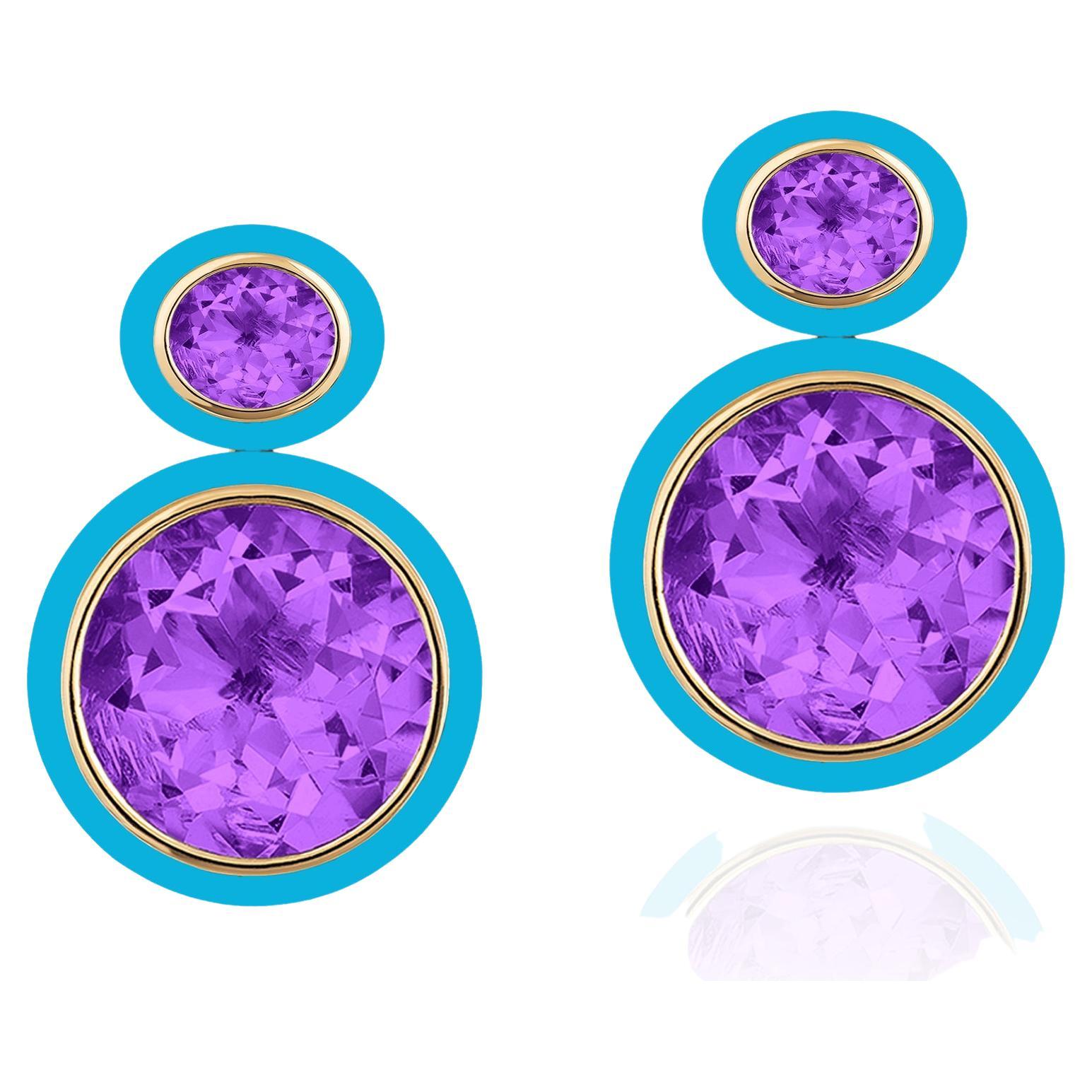 Goshwara Oval Shape Amethyst and Turquoise Earrings For Sale