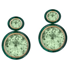 Boucles d'oreilles Goshwara en Prasiolite et malachite de forme ovale