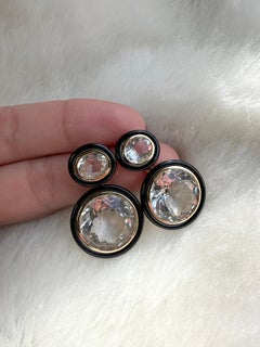 Goshwara Oval Shape Rock Crystal and Onyx Earrings