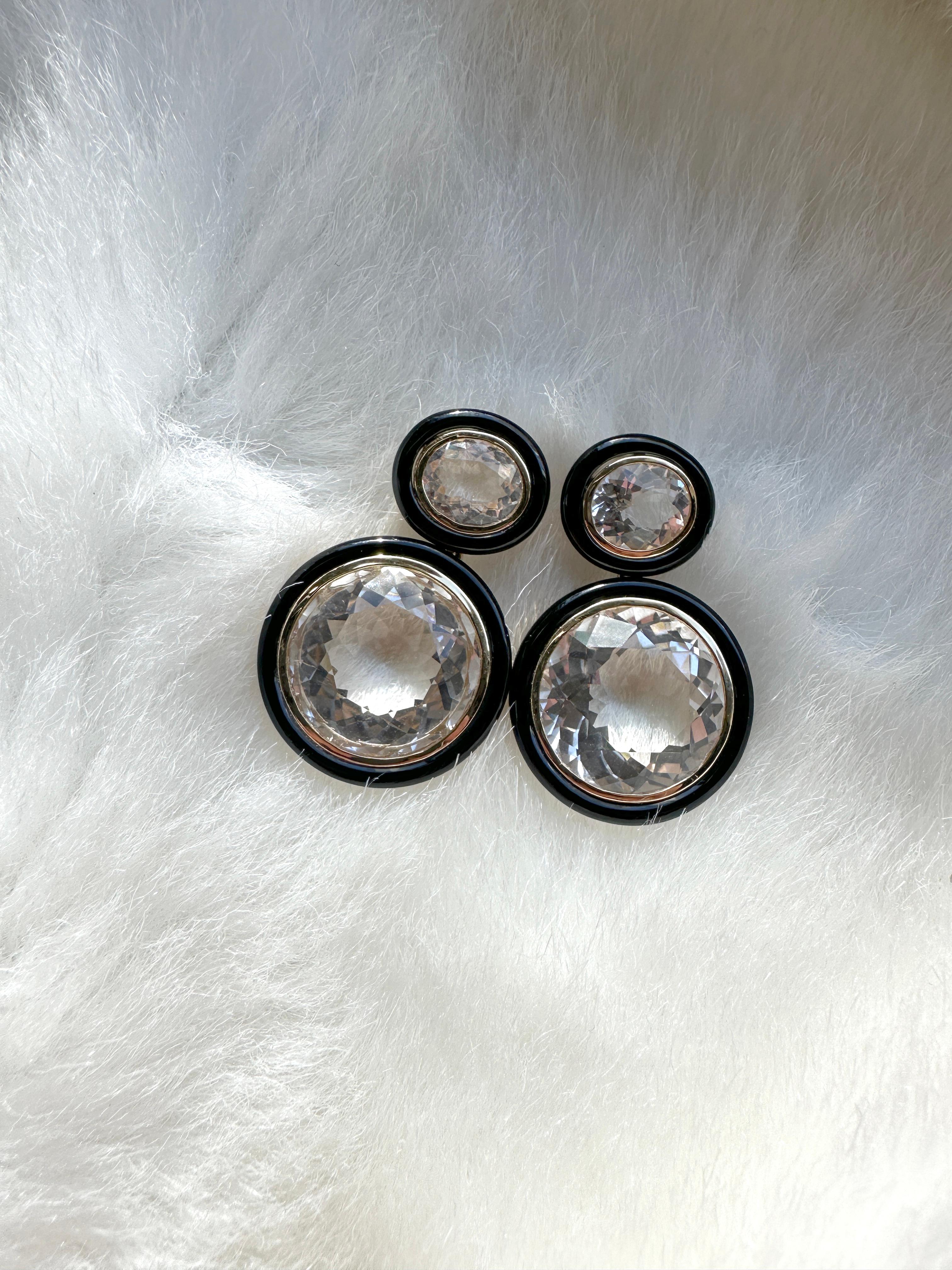 Contemporary Goshwara Oval Shape Rock Crystal and Onyx Earrings For Sale