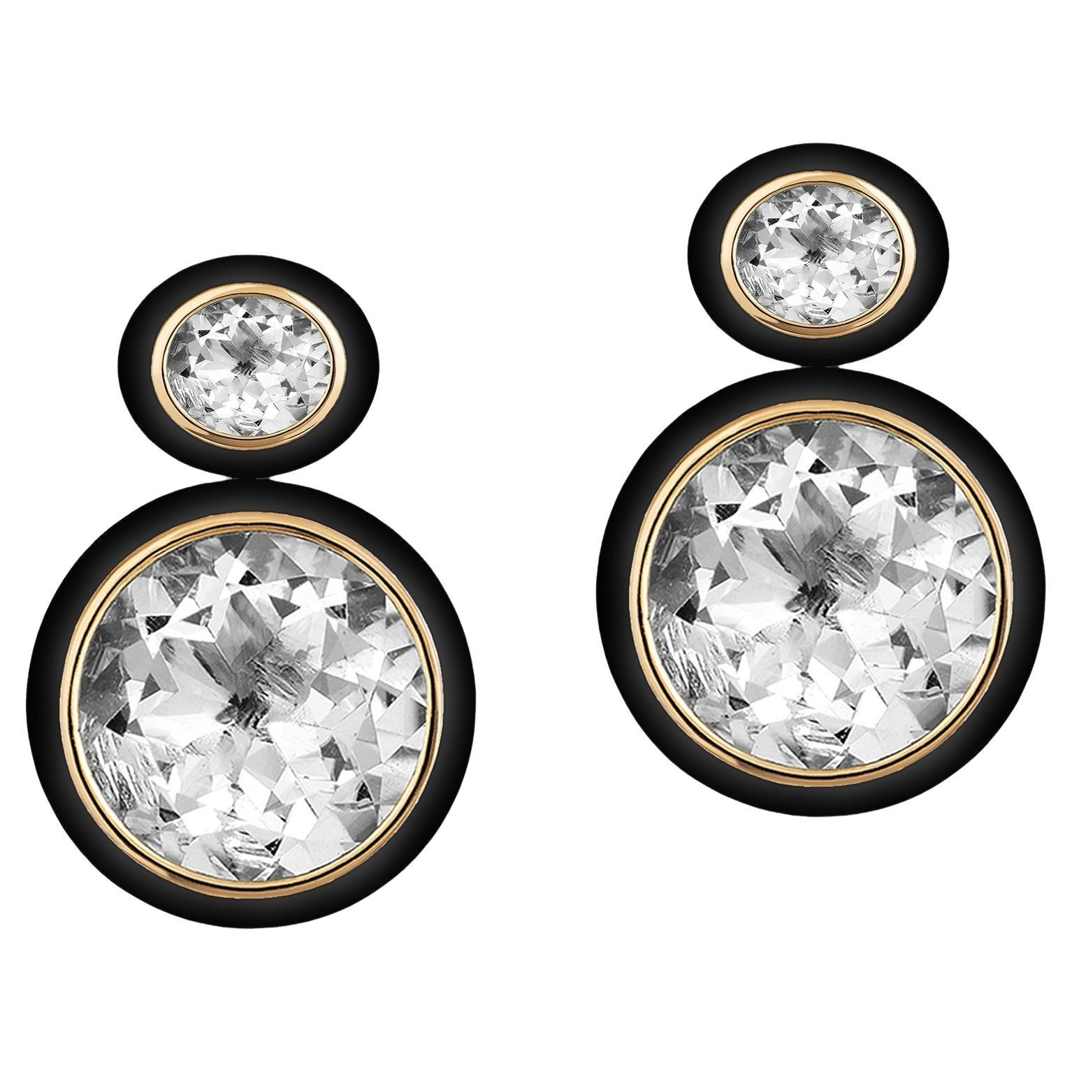 Goshwara Oval Shape Rock Crystal and Onyx Earrings For Sale