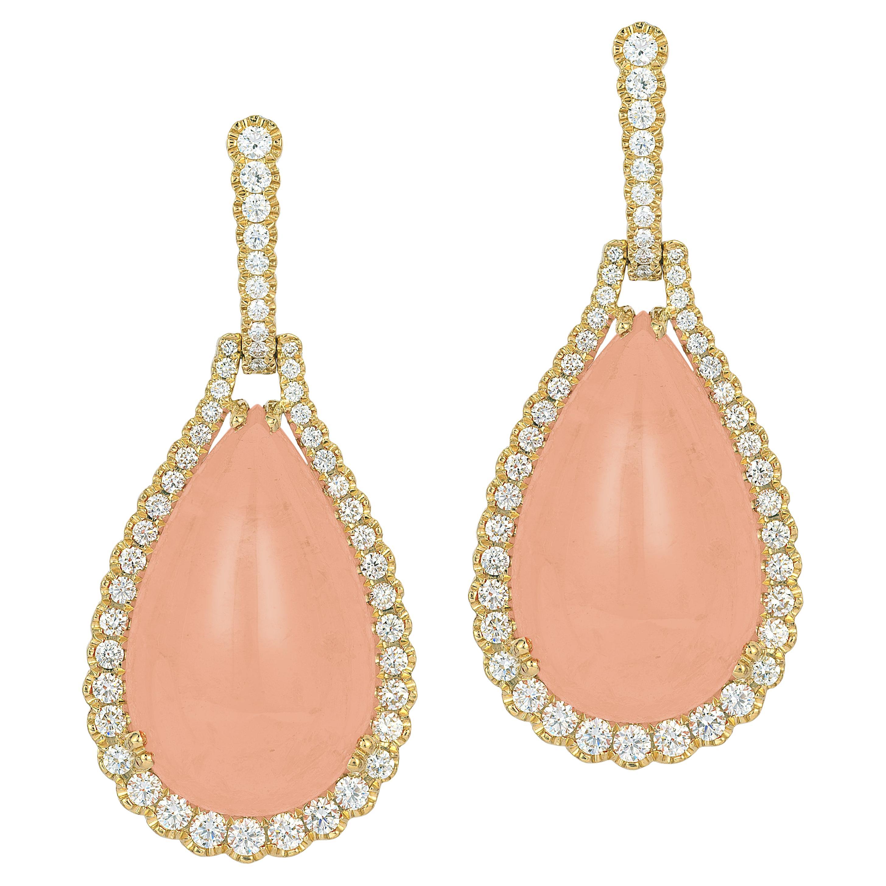 Goshwara Peach Moon Quartz Cab with Diamonds Earrings 