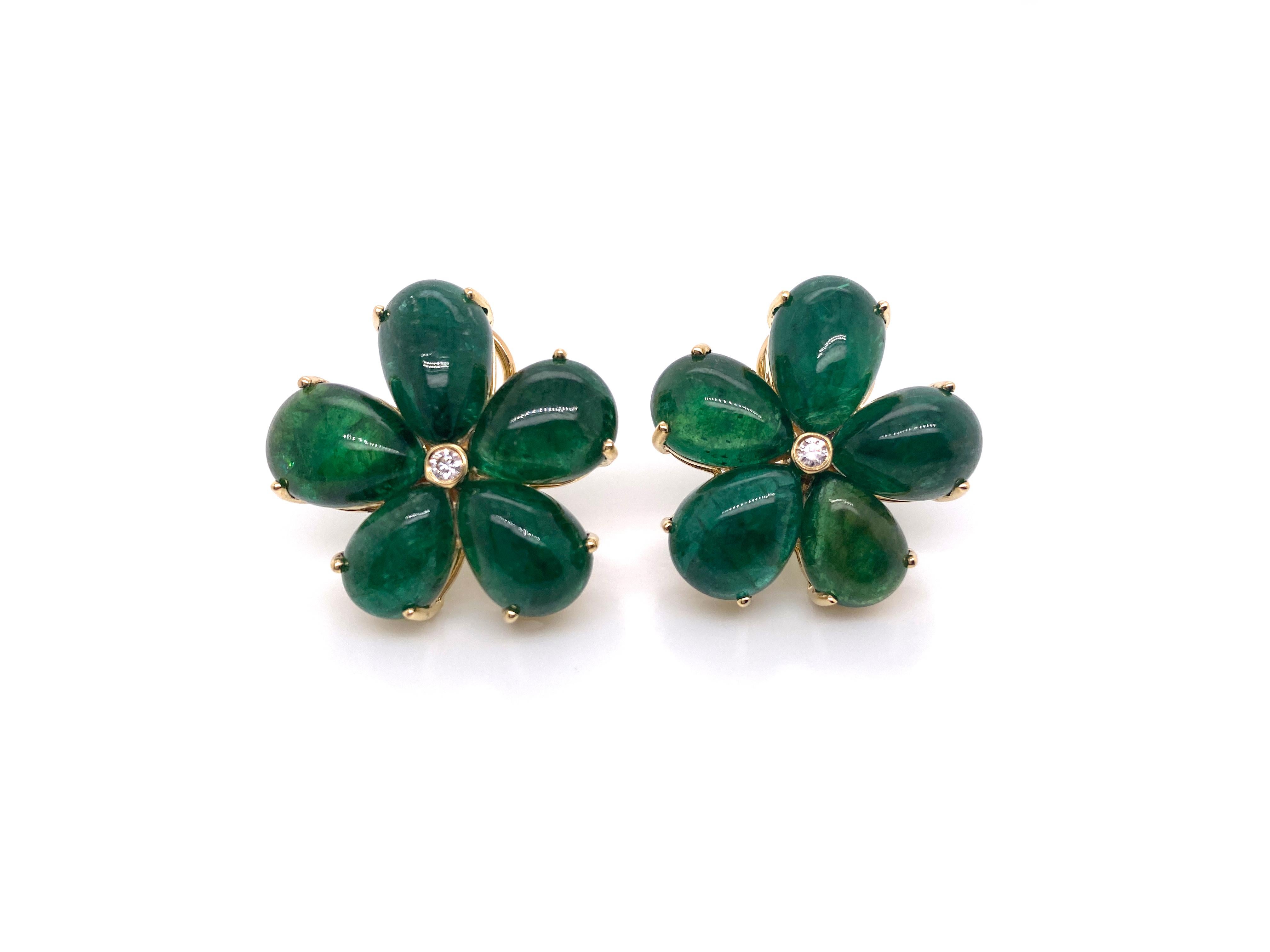 Pear Cabs Emerald Cluster Earrings with Diamond in 18K Yellow Gold from 'G-One' Collection

Approx. gemstone Wt: 39.30 Cartas (Emerald)

Diamonds: G-H / VS, Approx.  Wt: 0.11 Carats