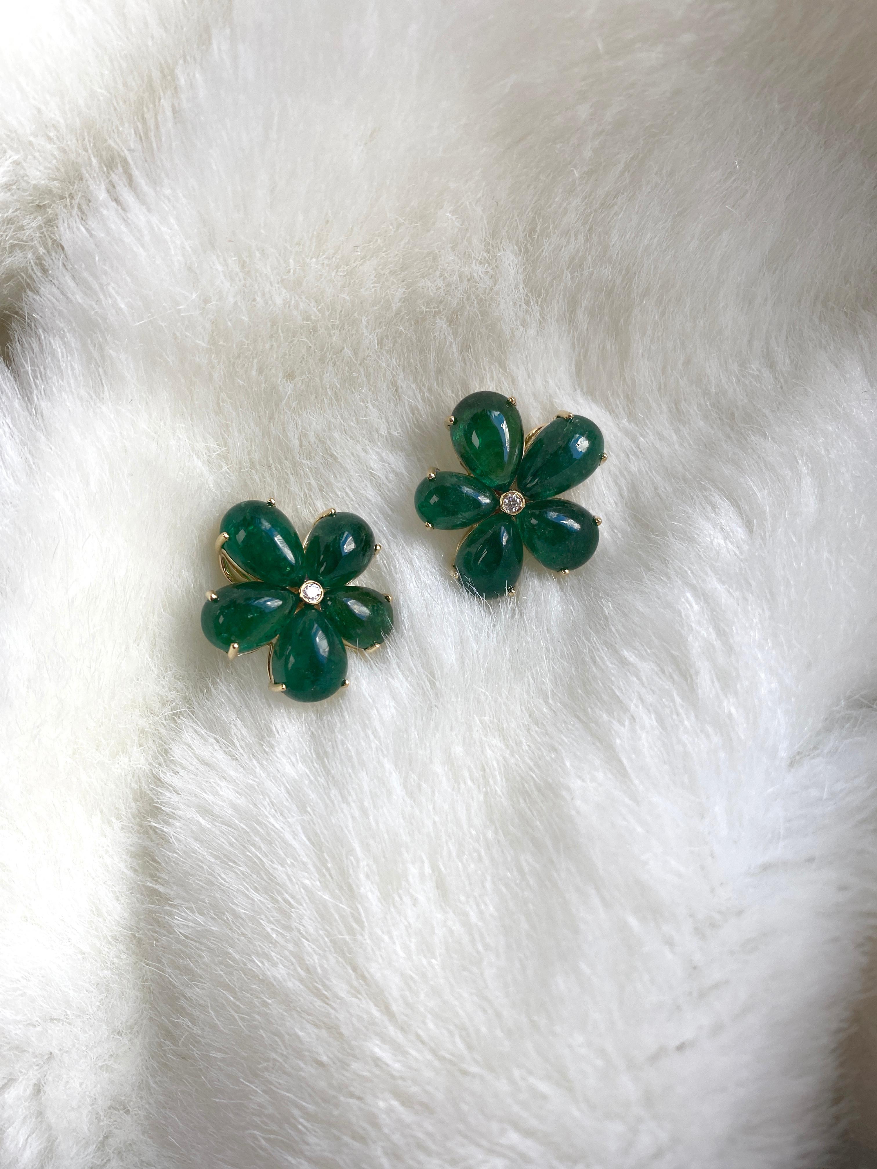 Pear Cut Goshwara Pear Cabs Emerald Cluster with Diamond Earrings