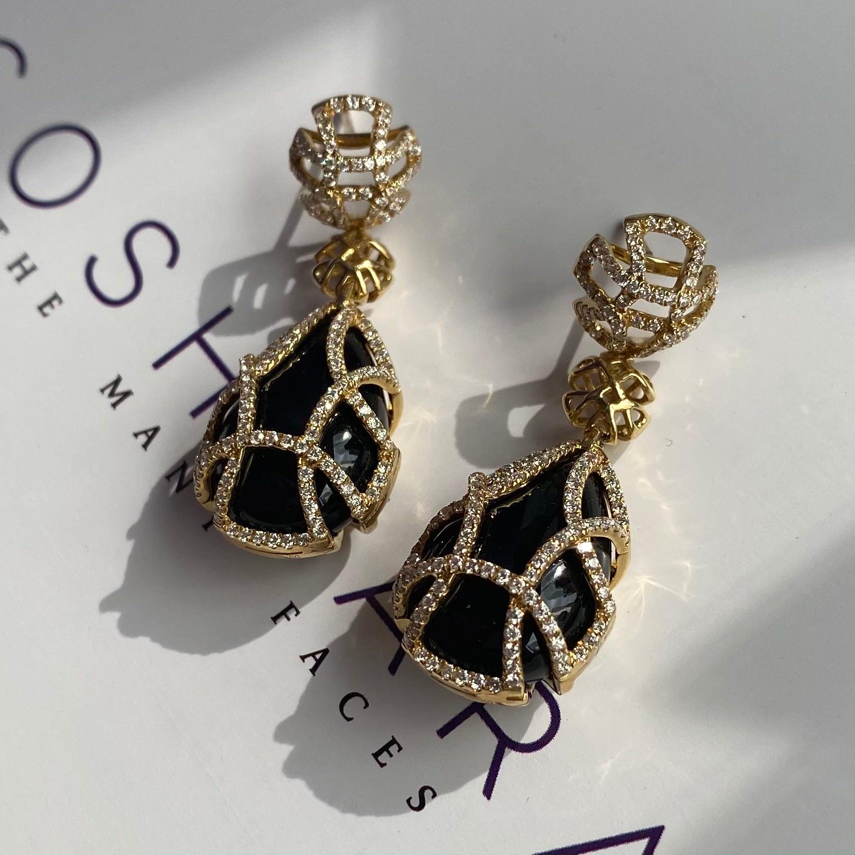 Goshwara Pear Onyx Teardrop Cage And Diamond Earrings In New Condition In New York, NY