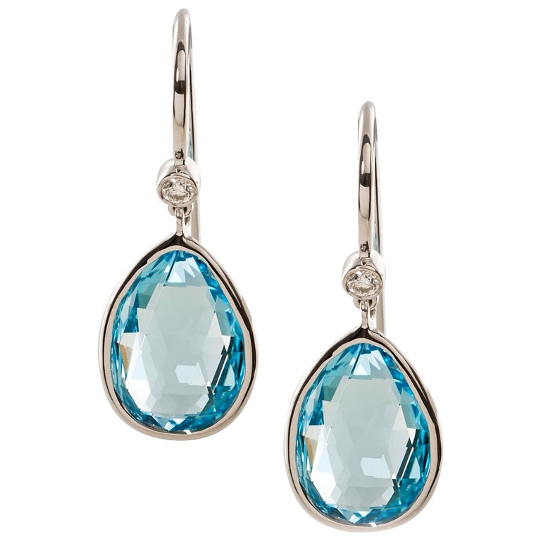 Goshwara Pear Shape Blue Topaz with Diamonds on Wire Earrings For Sale ...