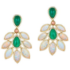 Goshwara Pear Shape Emerald Cabs with Opal Marquise and Diamond Earrings