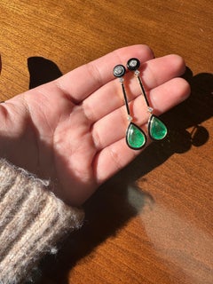 Goshwara Pear Shape Emerald & Onyx with Diamonds & Black Enamel Earrings