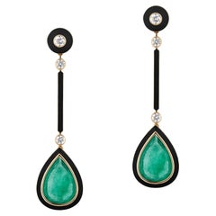 Goshwara Pear Shape Emerald & Onyx with Diamonds & Black Enamel Earrings