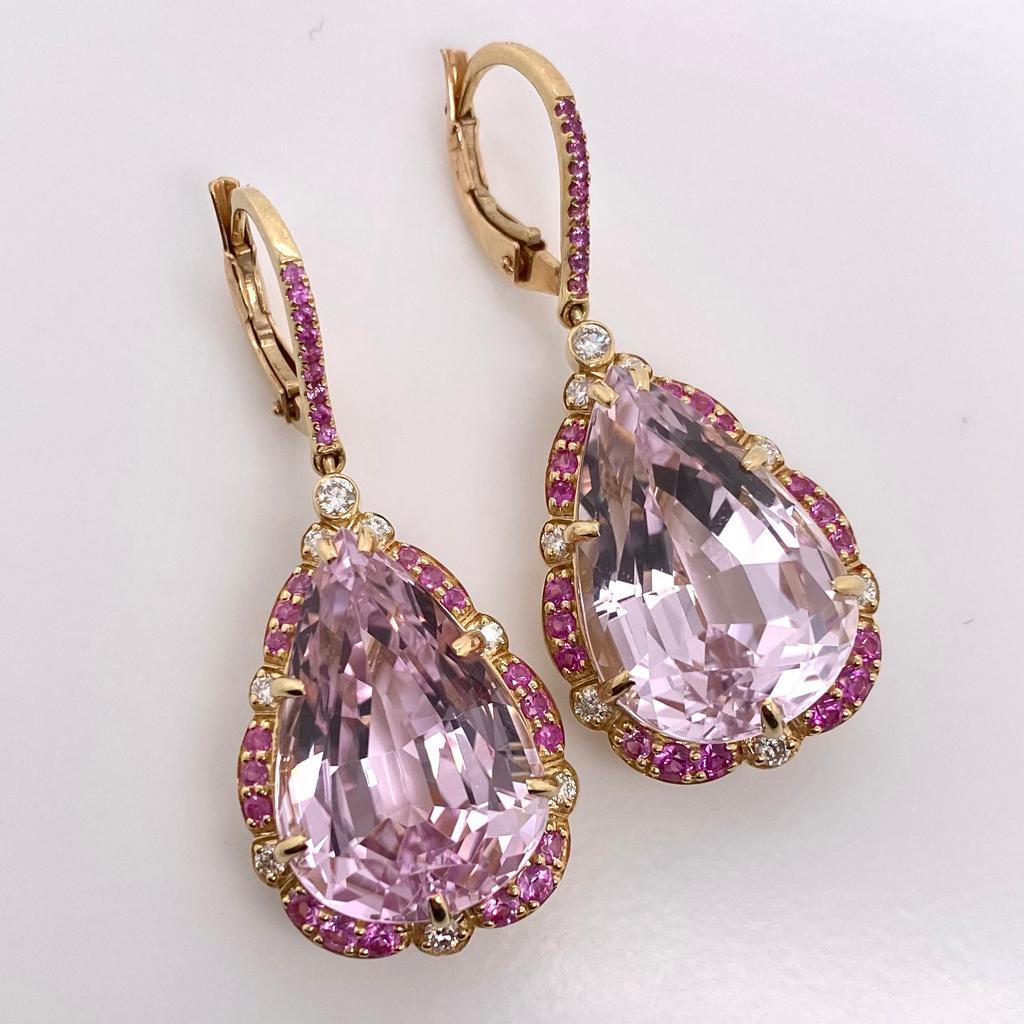 Goshwara Pear Shape Kunzite with Diamonds and Pink Sapphire Earrings 1