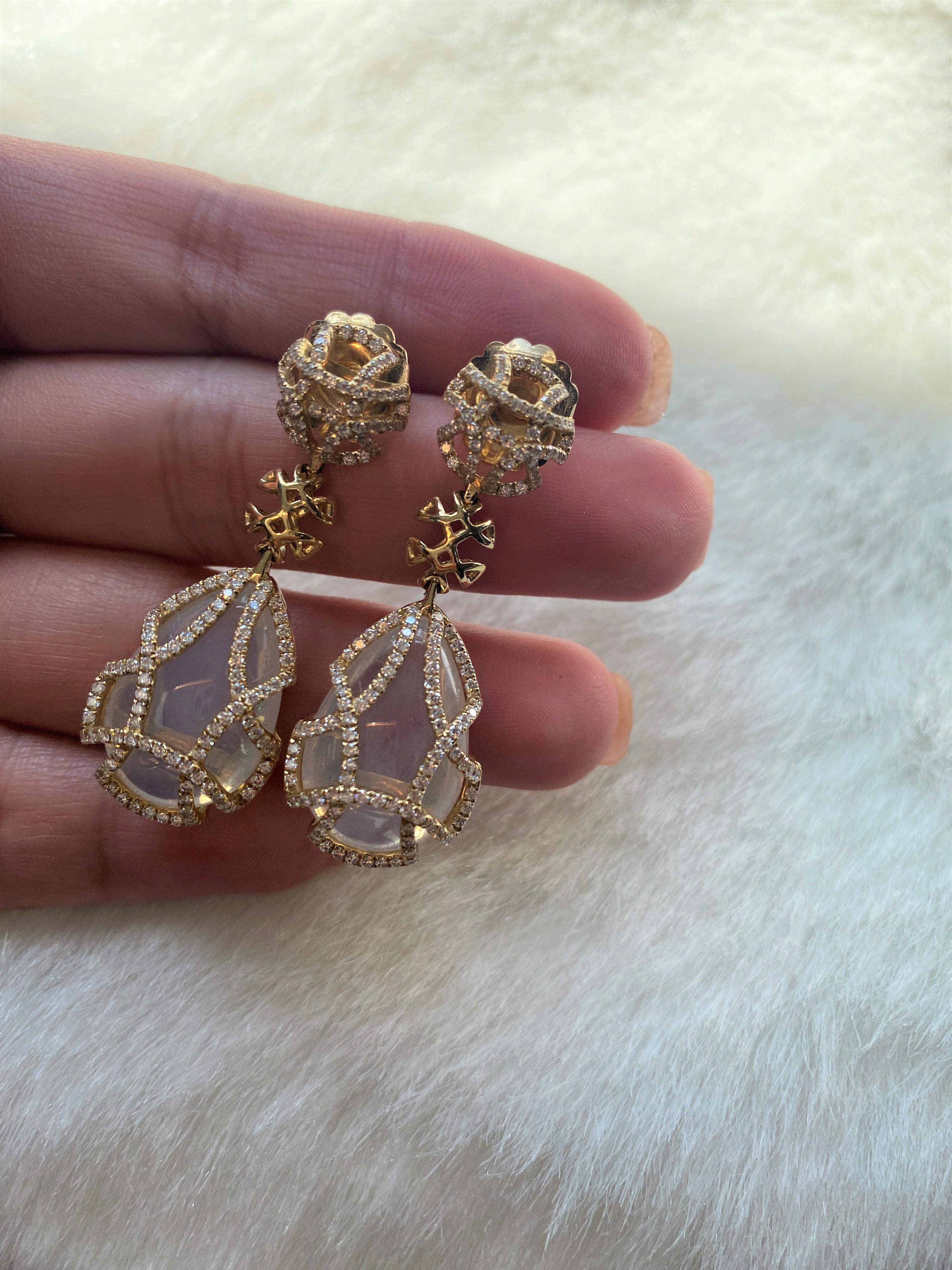 Goshwara Pear Shape Moon Quartz Teardrop Cage And Diamond Earrings In New Condition For Sale In New York, NY
